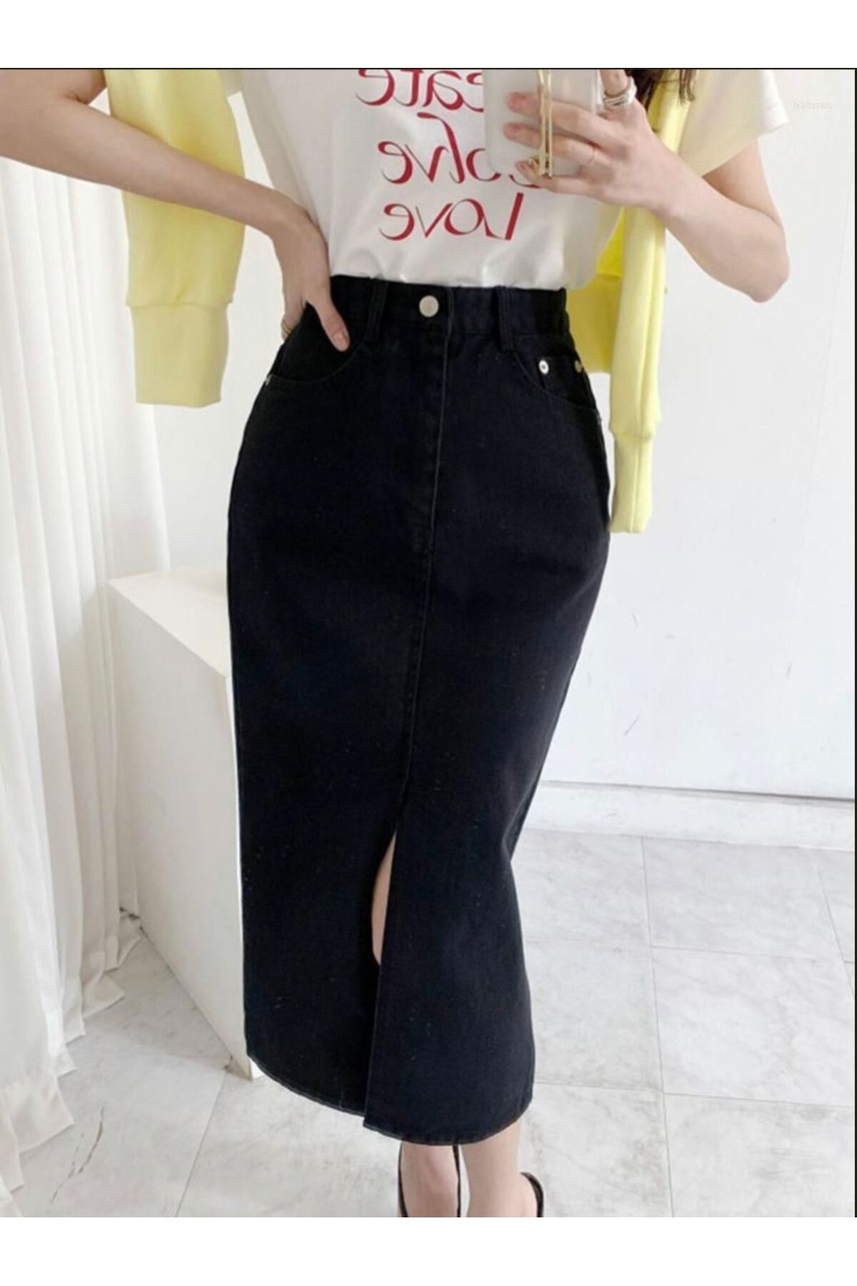 Denim pencil skirt online long