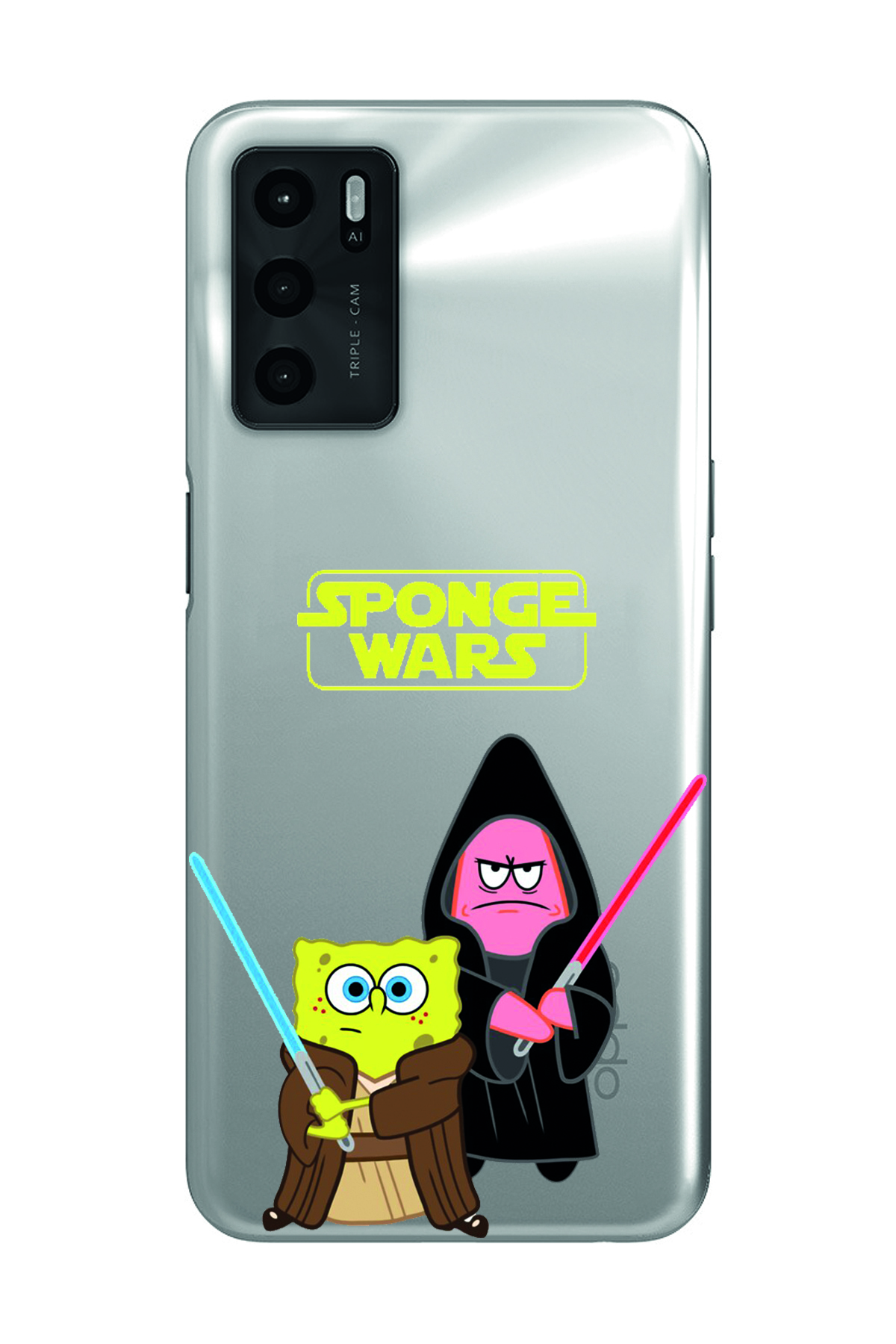 OPPO A16 Compatible Sunger Bob Star Wars Patterned Transparent Phone Case