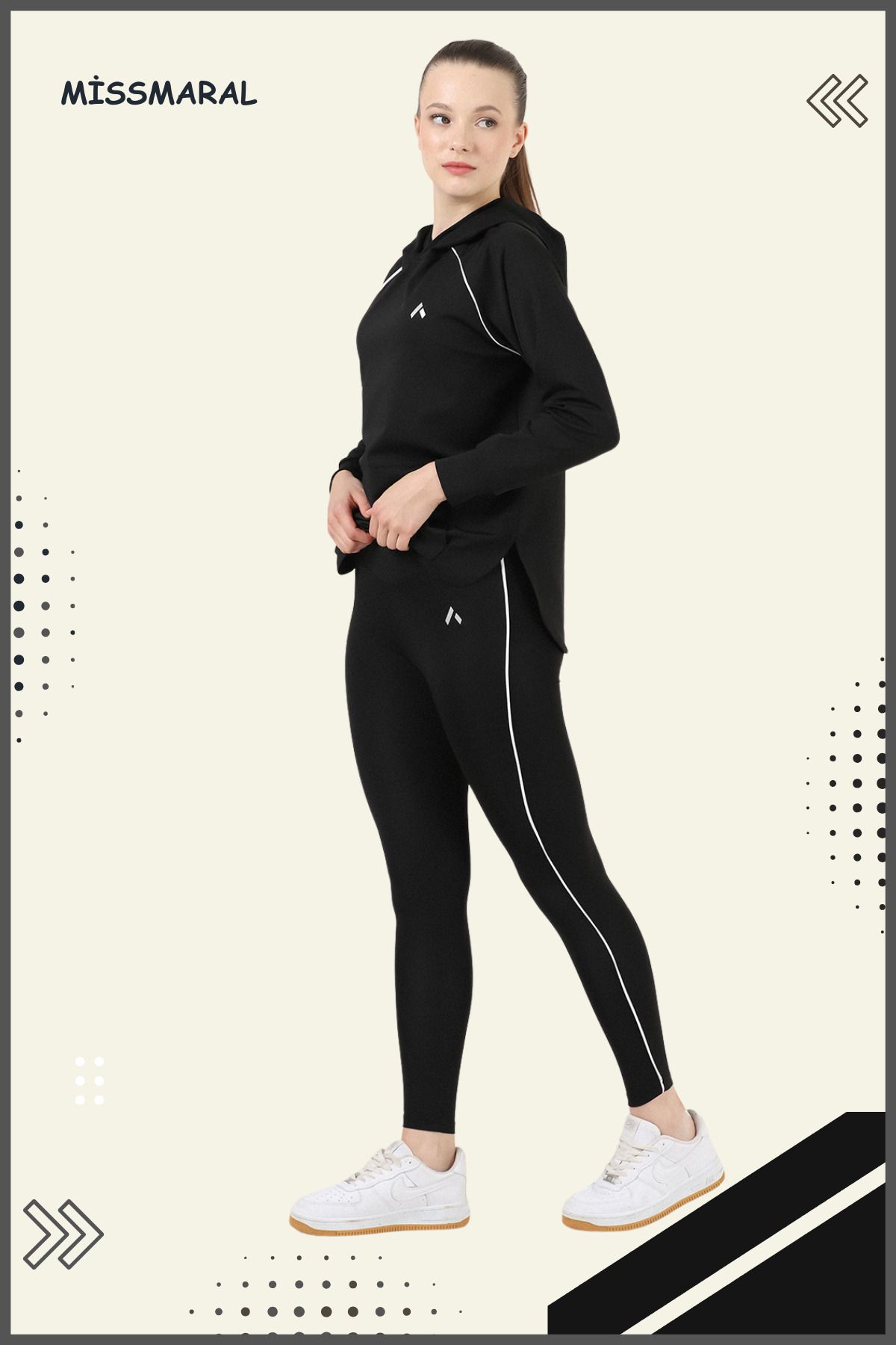 missmaral Women s Tracksuit Set Sports Tunic Slim Fit Leggings Diving Fabric Sports And Casual Black white 3060 Trendyol