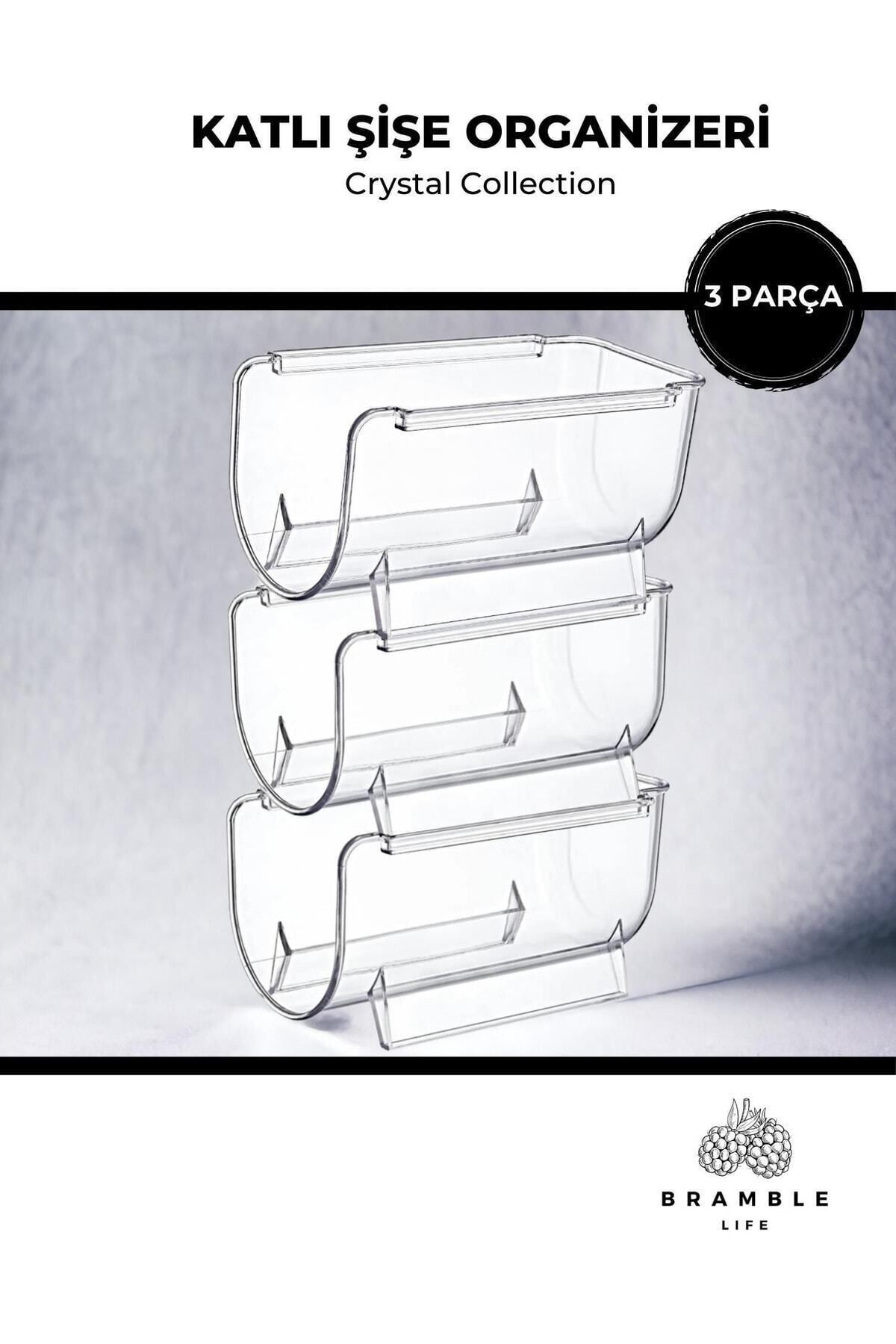 BRAMBLE LIFE-Organizator de sticle transparent stivuibil cu straturi Organizator de băuturi 3 bucăți - Colecția Crystal 3