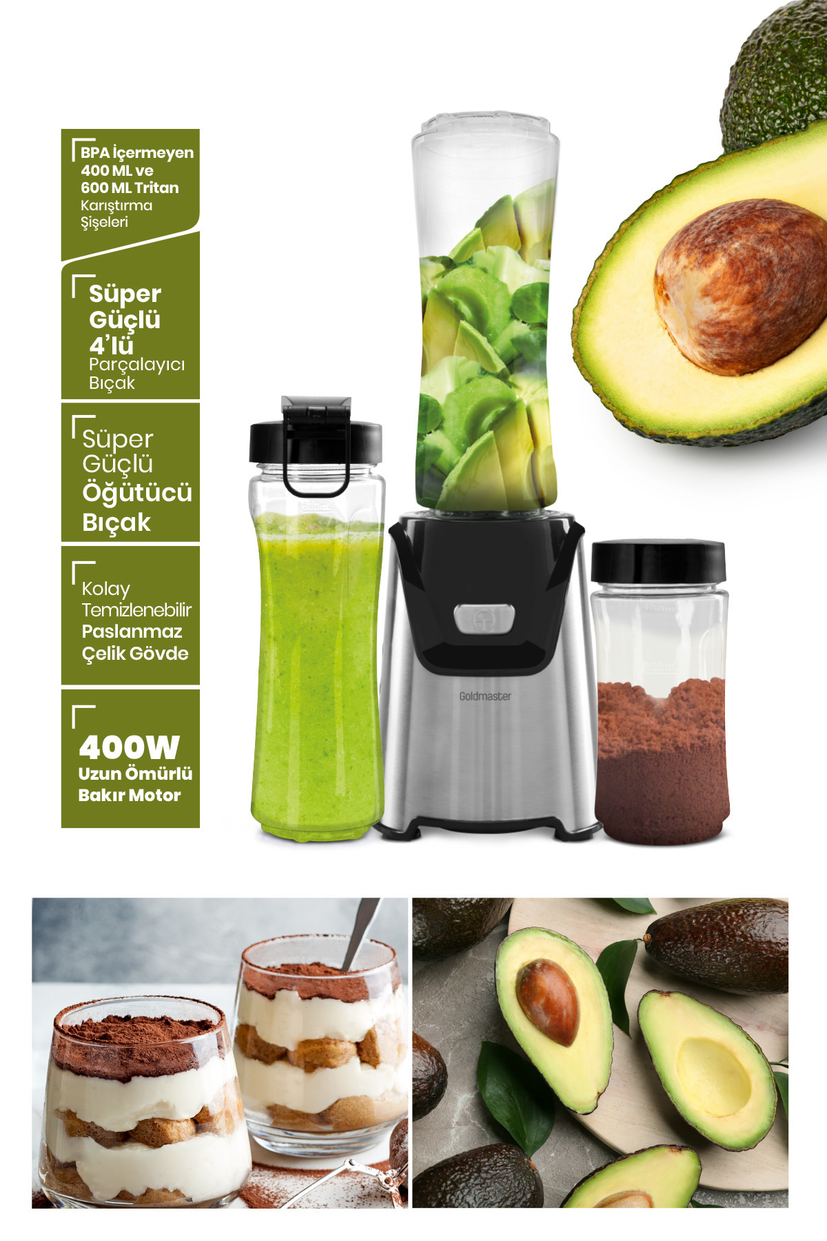 GoldMaster Mixgrind 2in1 Paslanmaz Çelik Bıçaklı Kişisel Smoothie