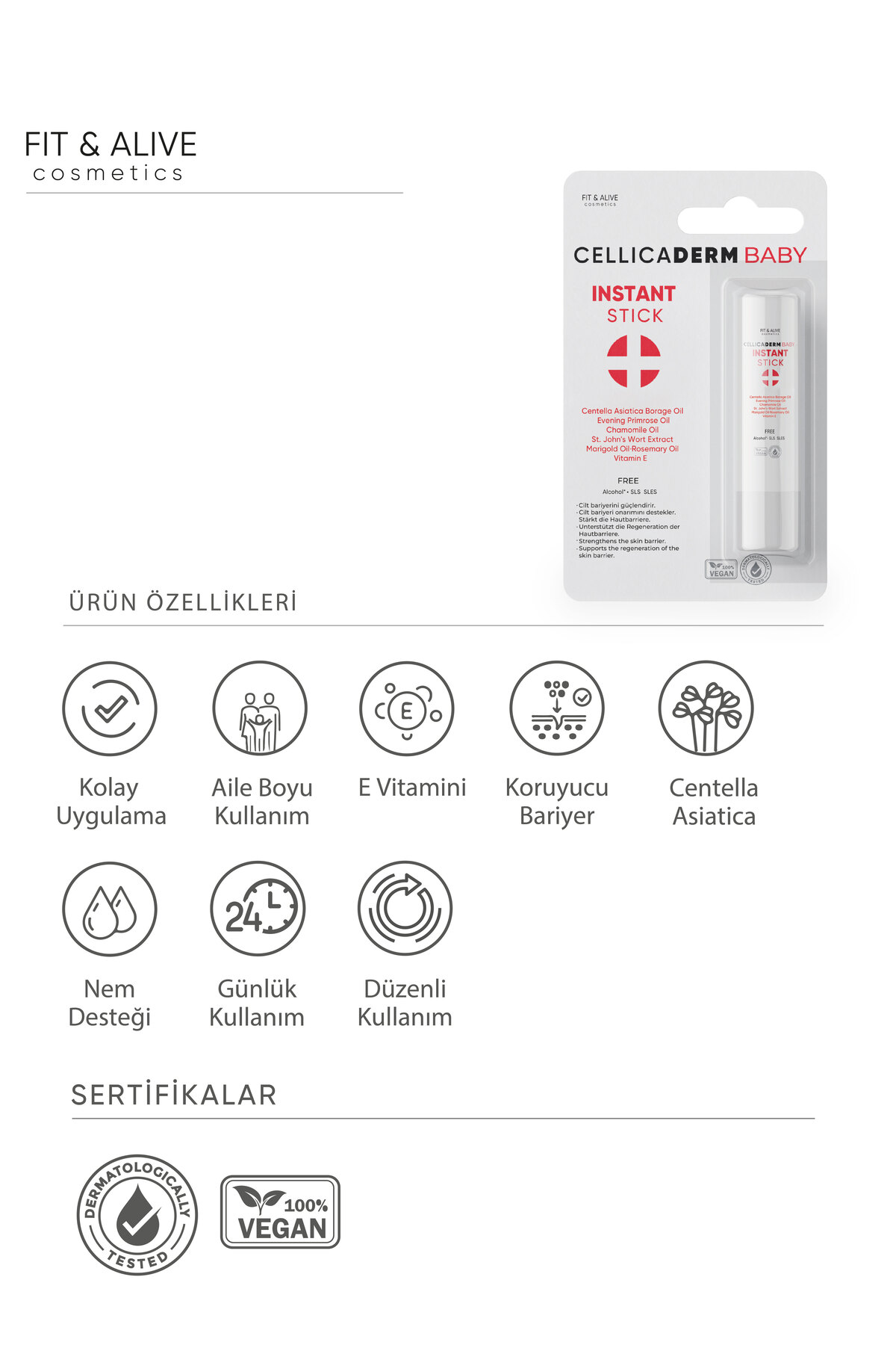 Fit & Alive Fitalive Cellicaderm Baby Instant Stick - Doğal Stick fotoğrafı 3 (önizleme)