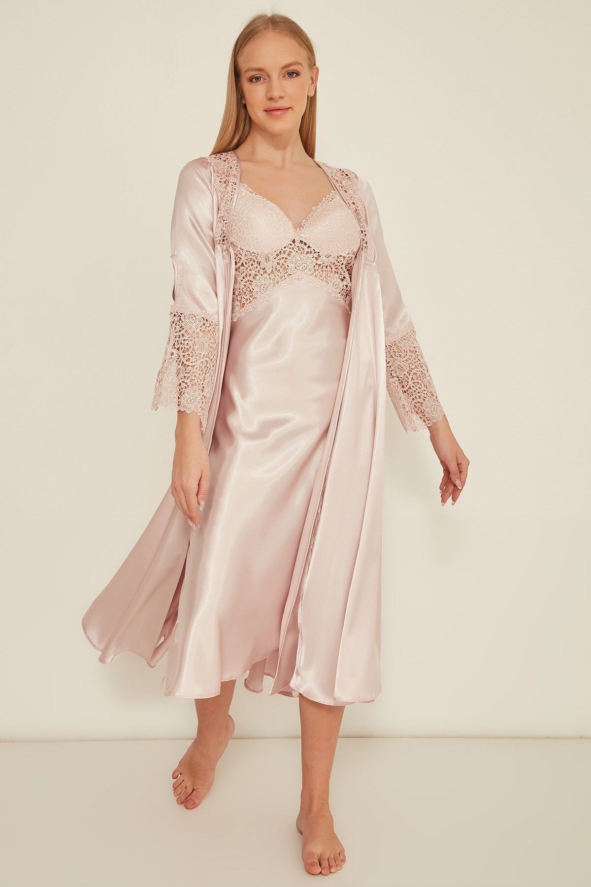 C City 925 Women s 2 Piece Dowry Set Nightgown Dressing Gown Set