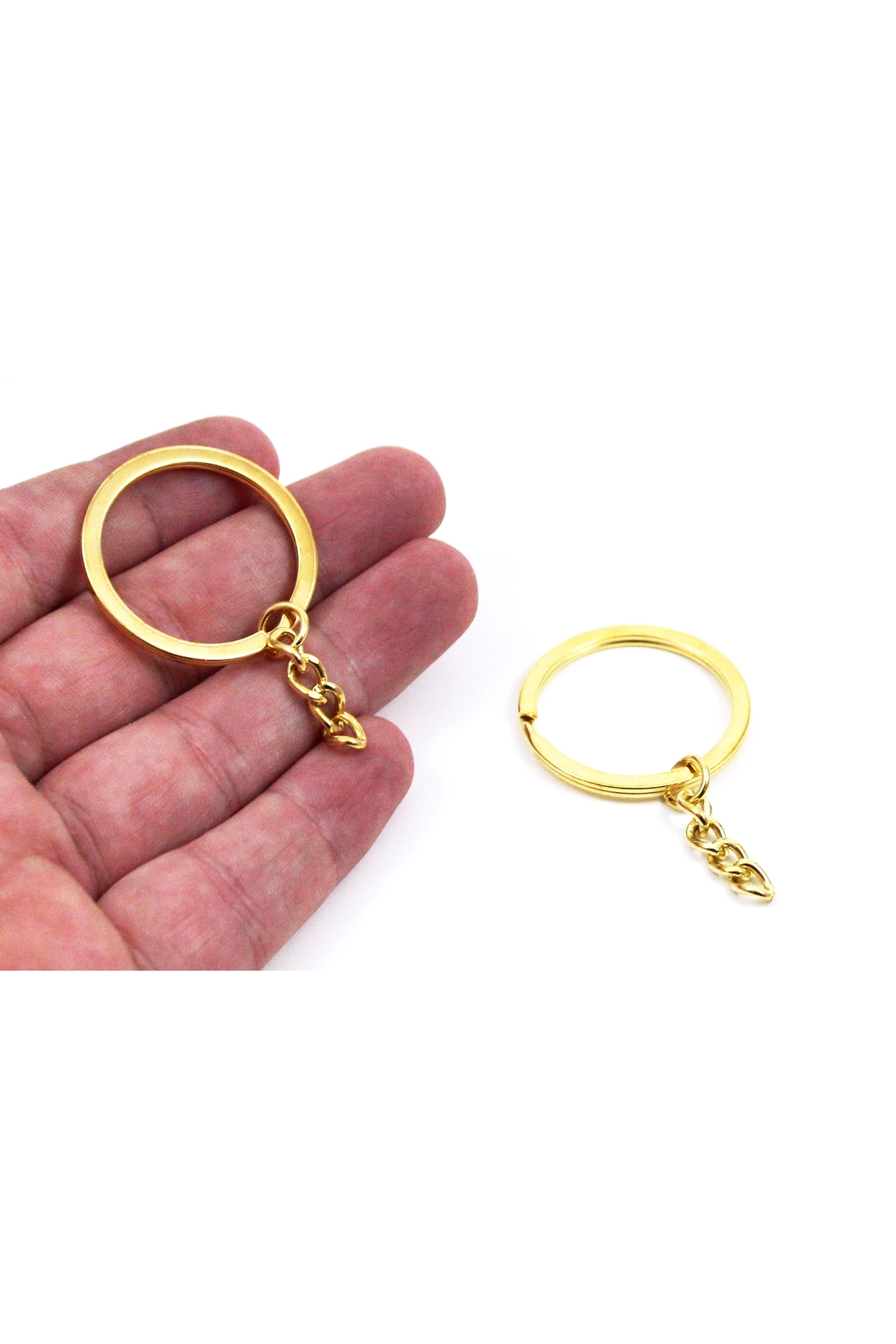 yfhobi 5 Adet - 32 Mm Nikel Kaplama Zincirli Anahtarlık Halkası Sarı Kaplama