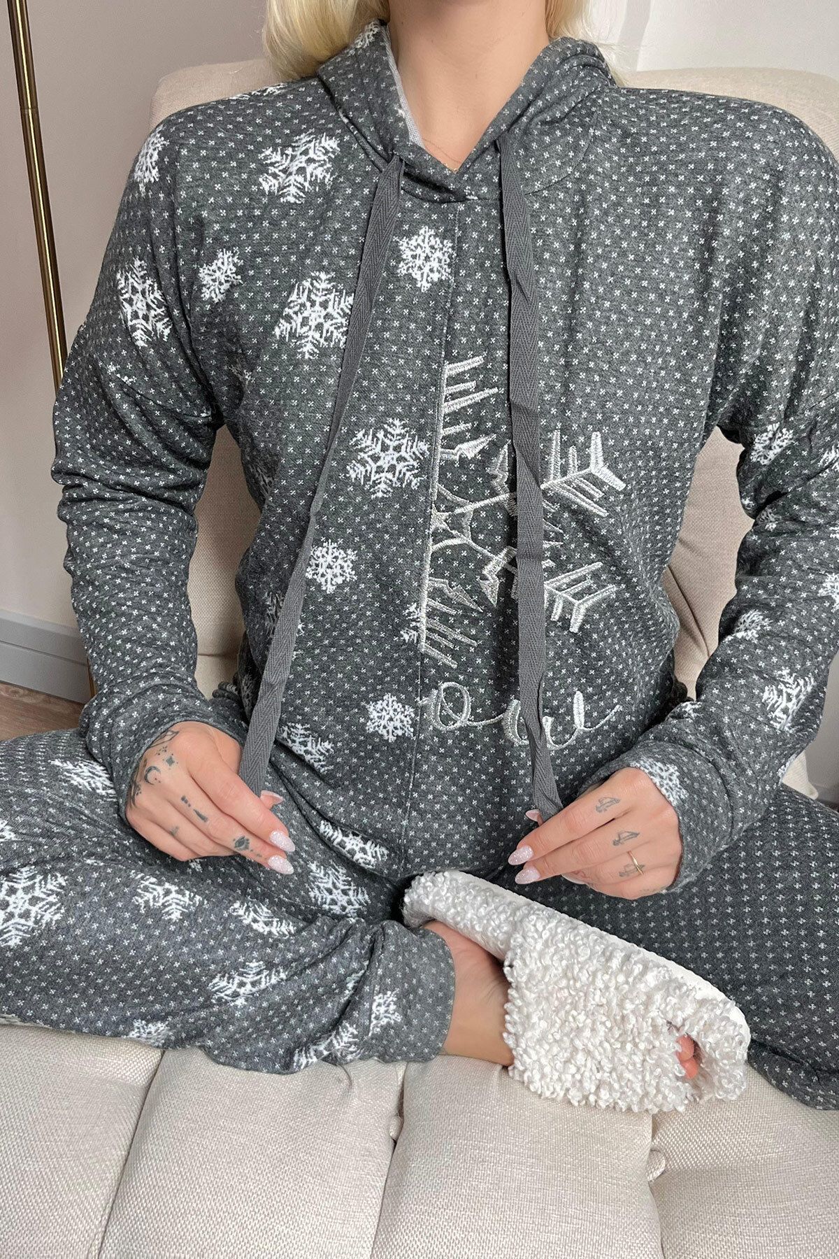 Pijamaevi-Melange Half Grain Patterned Soft Knitted Pajama Set 4