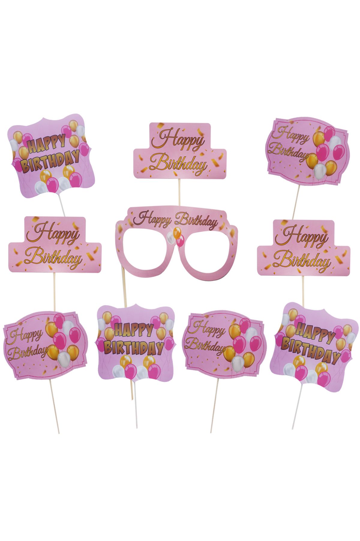 Partimarka Pembe Happy Birthday Yazılı Konuşma Balonu Seti