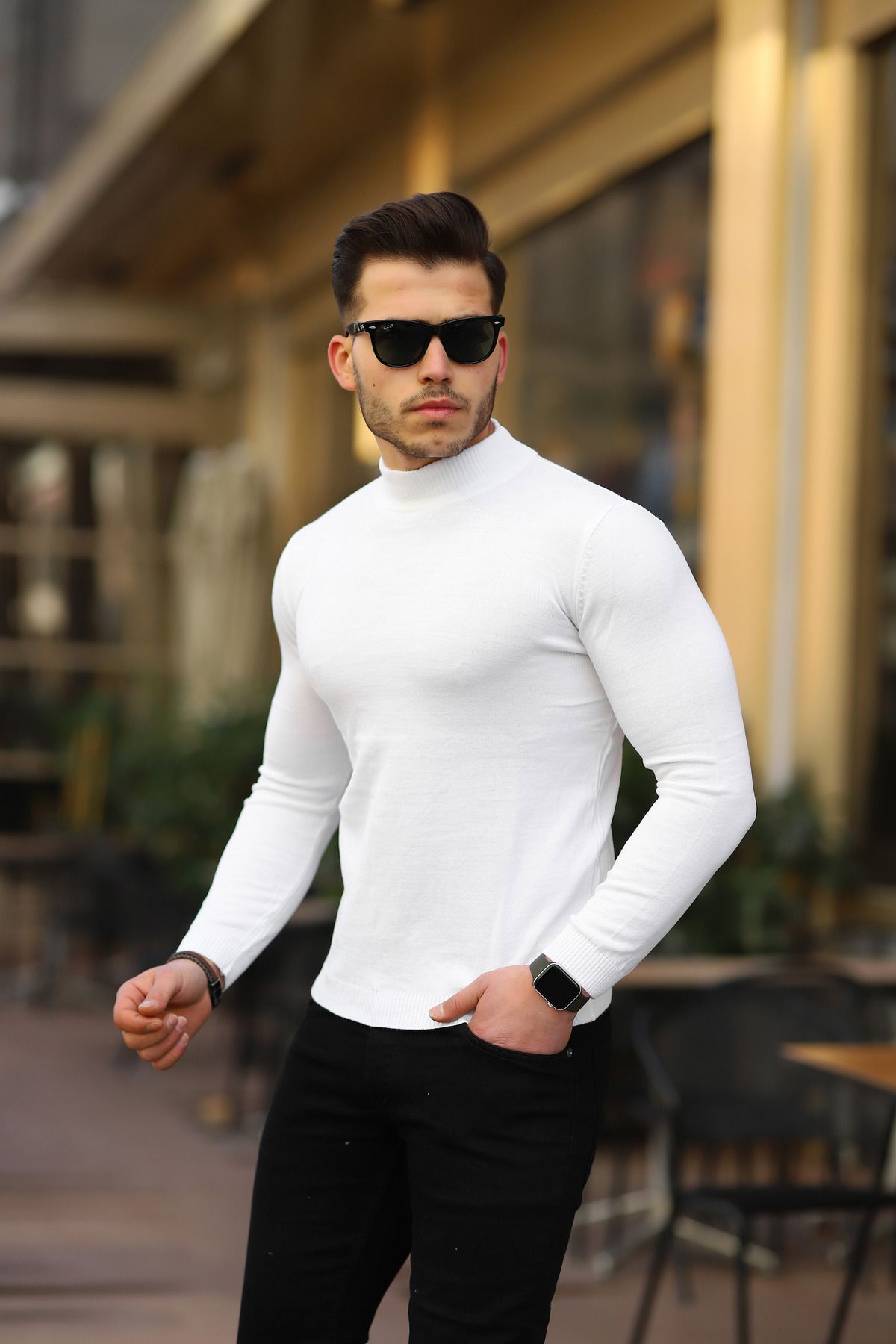 Ser Joven Men s White Slim Fit Half Turtleneck Knitwear Sweater