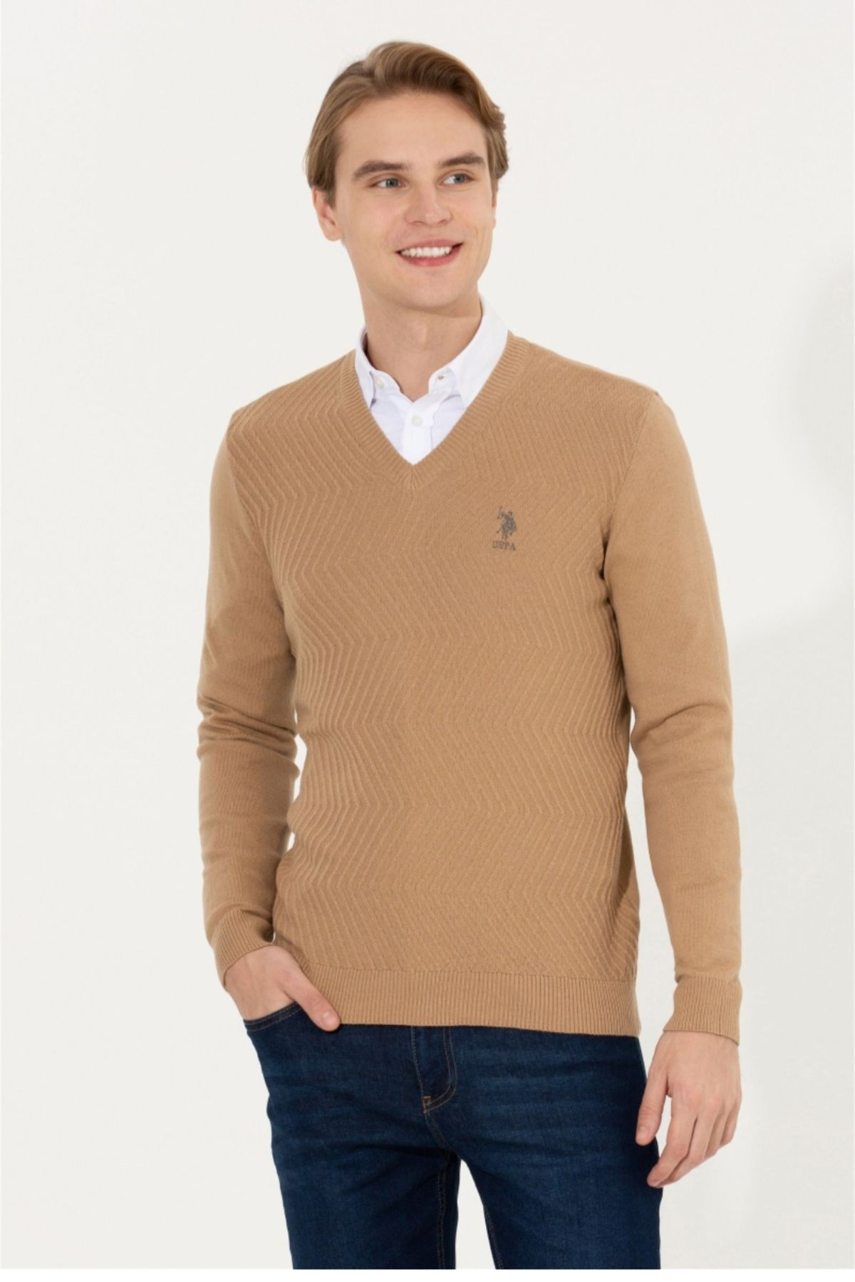 Camel v neck sweater mens sale