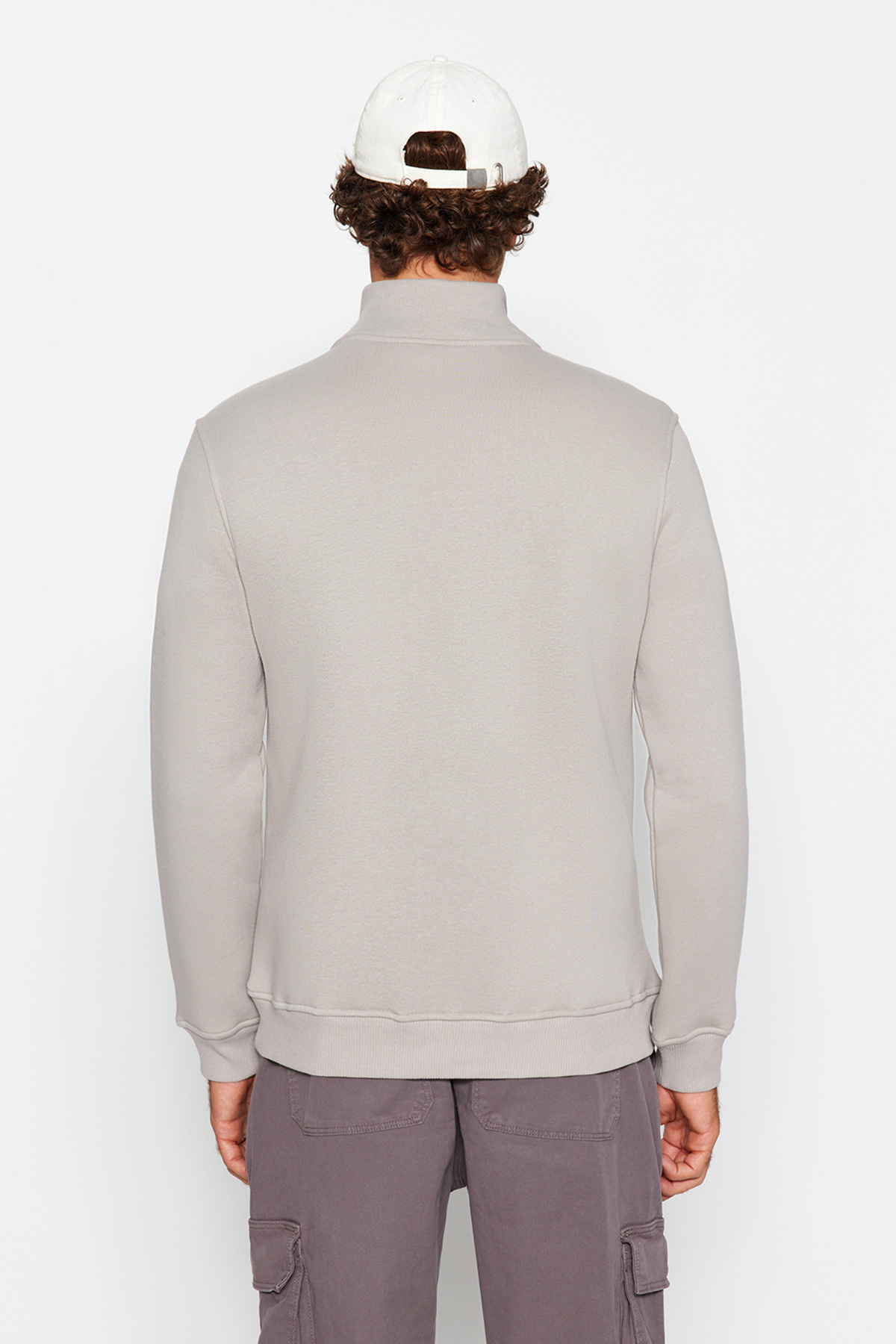 Trendyol Collection-Сірий світшот RegularNormal Fit комір-стійка на блискавці Бавовняний світшот з основним флісом TMNAW24SW00041 6