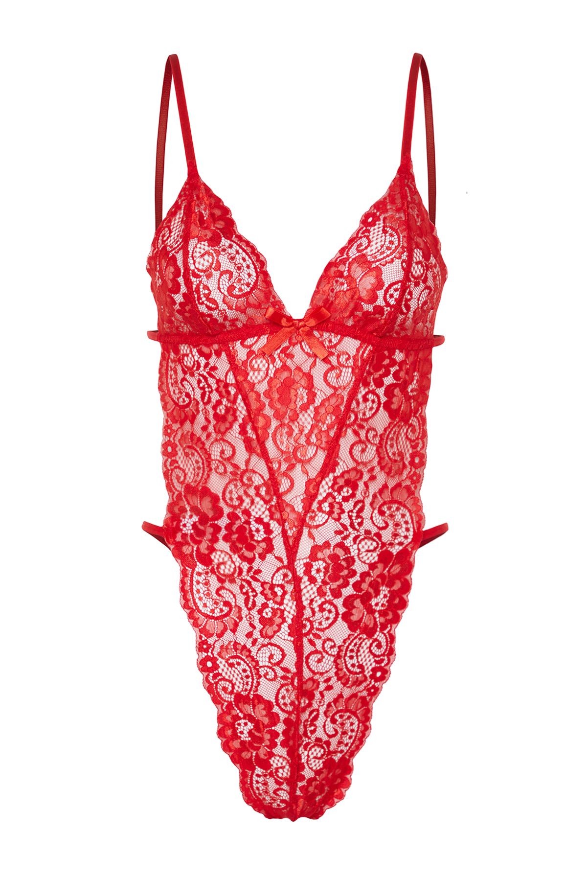 Trendyol Collection-Roter Strick-Body mit Schnürriemen und Druckknöpfen aus Spitze THMAW23BD00008 6