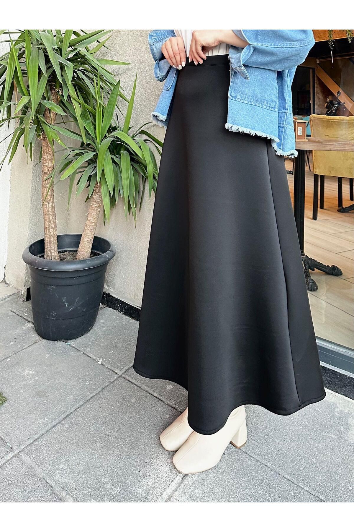 دامن سیاه زنانه حجاب زنگ پارچه ای SCUBA Genel Markalar