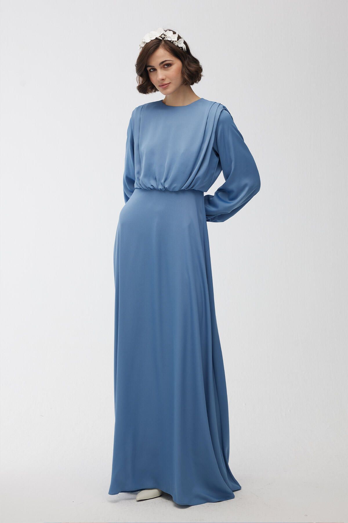 Manuka-Silk Satin Evening Dress Blue 5