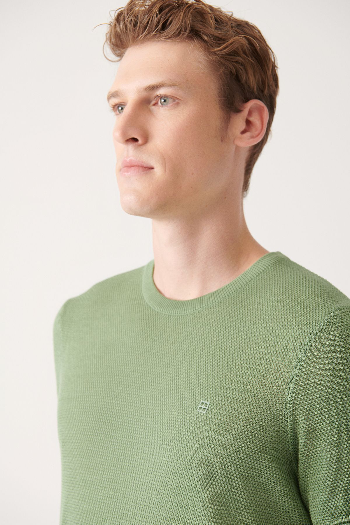 Avva تی شرت بافتنی برش معمولی مردانه یقه آکوا سبز خدمه با بافت استاندارد