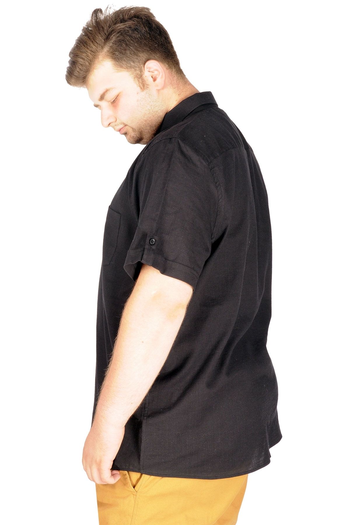 ModeXL-Mode Xl Plus Size Linen Lycra Shirt with Pockets 20389 2