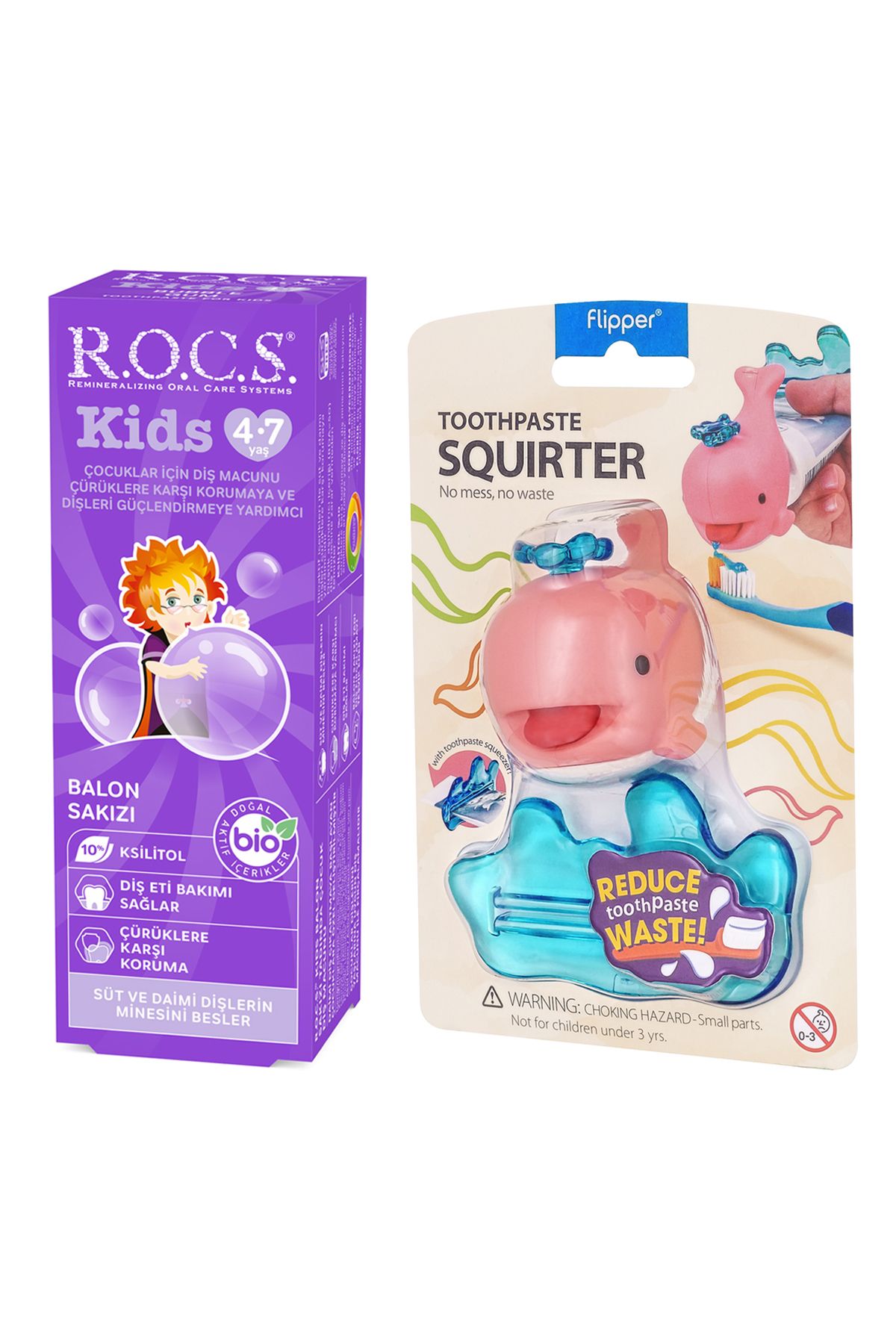 R.O.C.S. Kıds 4-7 Yaş Balon Sakızı Tadında Diş Mcn 45g Ve Diş Mcn Sıkacağı Seti -pembe Yeni Ambalaj