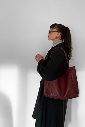Yuka Atelier Nou Çift Saplı Bordo Büyük Boy Kadın Shopper Çanta