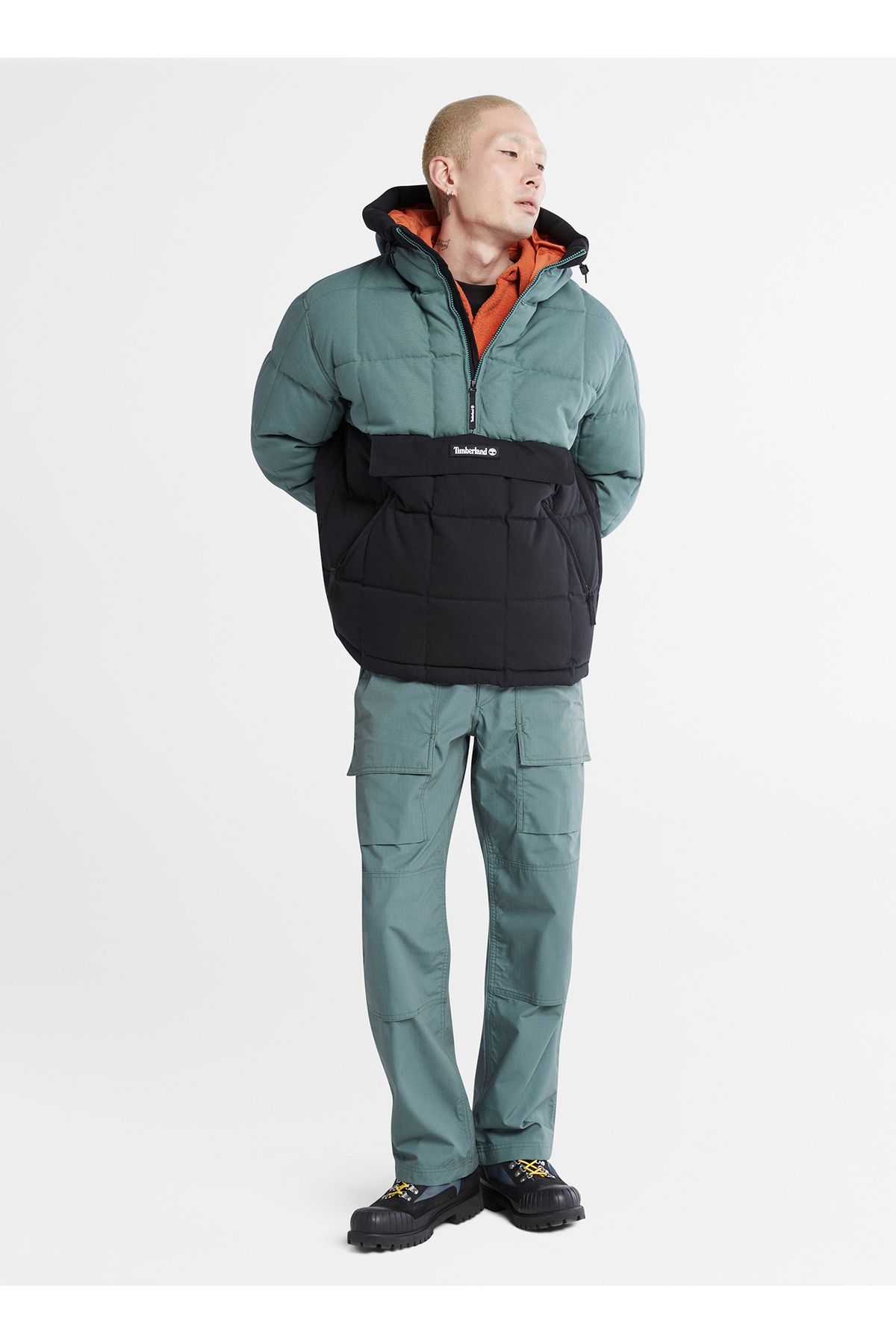 کاپشن راه راه کلاهدار مردانه سبز TB0A5VCHDA91PU پوفر آنوراک Timberland