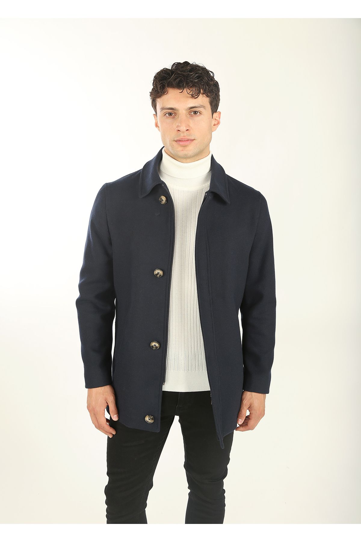 Brango Coat Dark blue Regular Trendyol