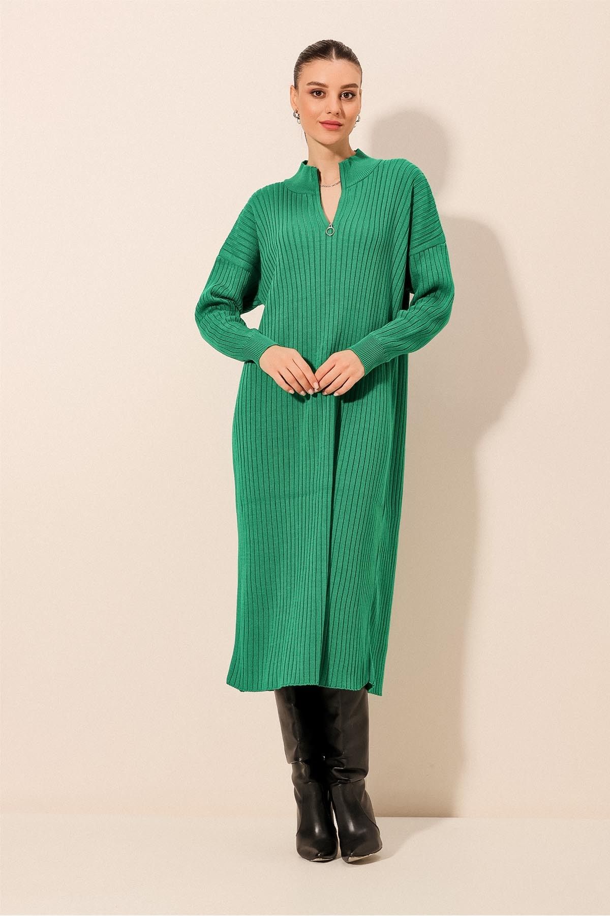 Bigdart 15839 لباس بافتنی تمام قد - سبز