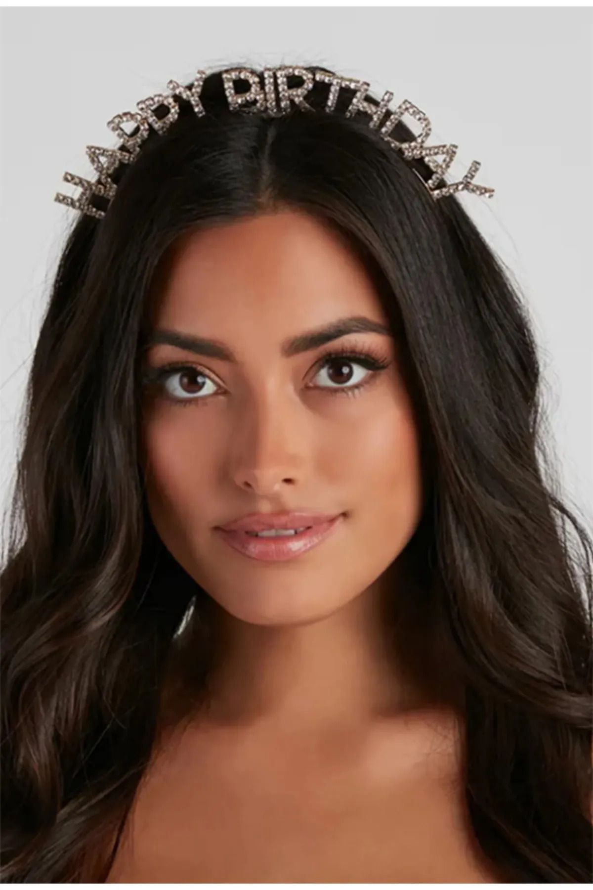 Genel Markalar Kristal Taşlı Gümüş Renk Happy Birthday Doğum Günü Tacı fotoğrafı 3 (önizleme)