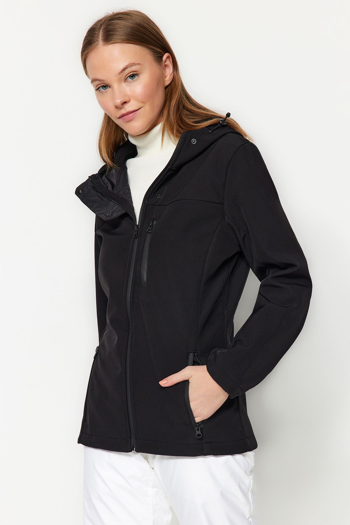 Trendyol Collection-Winter Essentials/Ski Collection Schwarzer wasserdichter Fleecemantel mit Kapuze TWOAW24MO00249 3