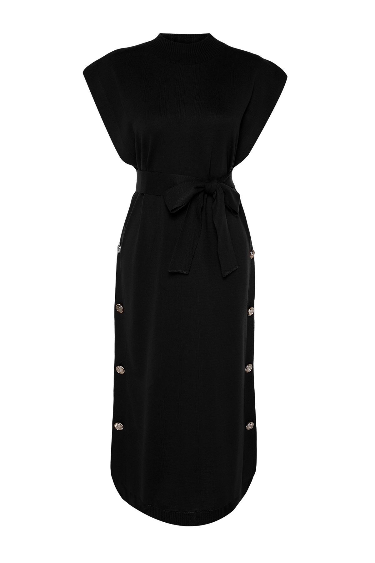 Trendyol Modest-Rochie pulover cu tricotaje detaliate cu nasturi negre TCTAW24UV00038 7