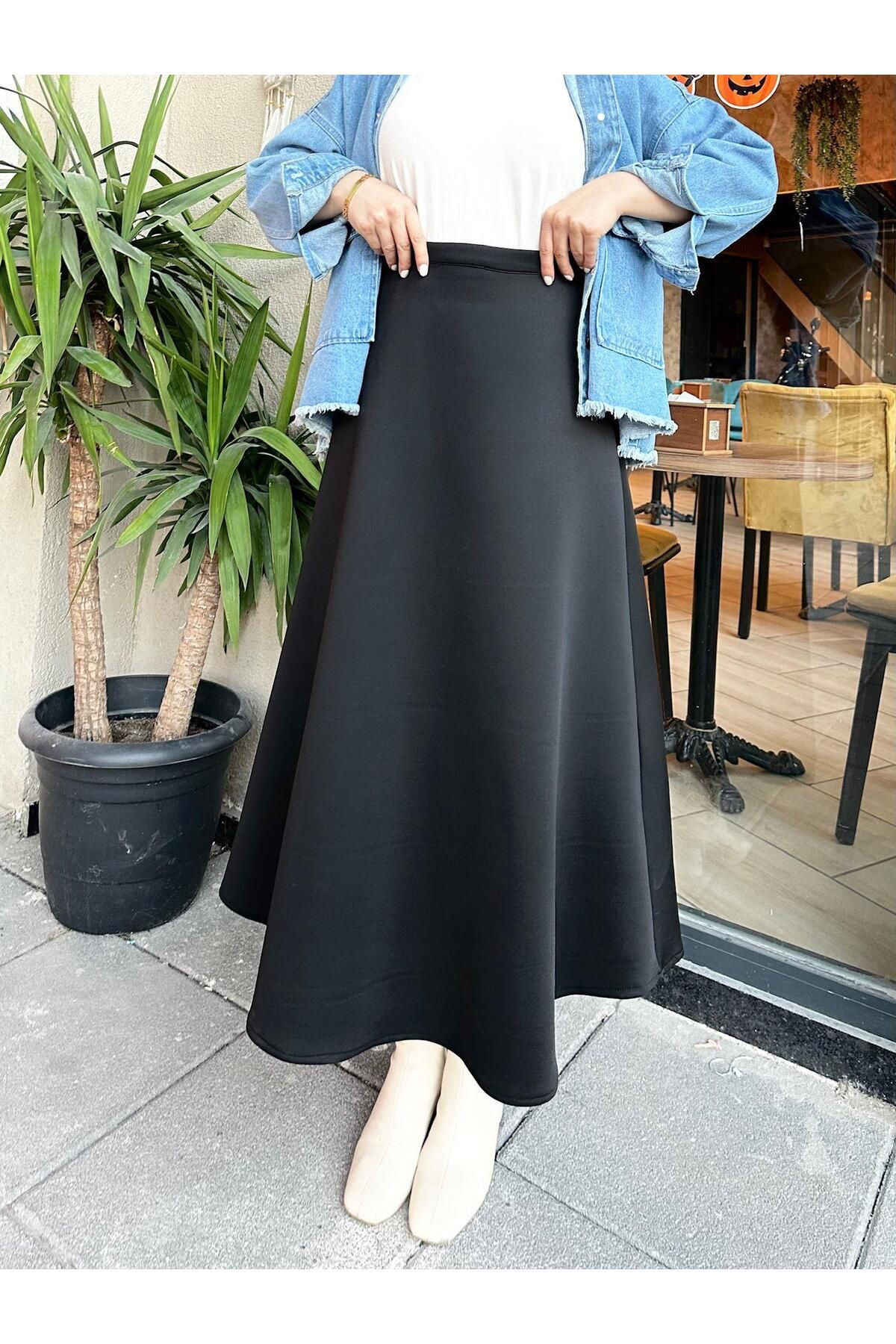 دامن سیاه زنانه حجاب زنگ پارچه ای SCUBA Genel Markalar