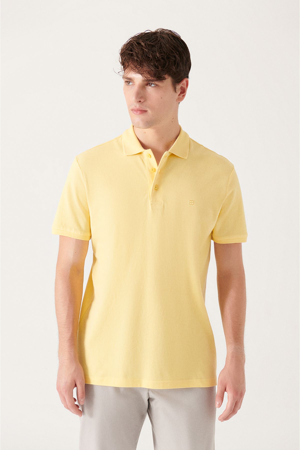 Avva تی شرت مردانه زرد 100% پنبه ای خنک با تناسب استاندارد برش معمولی یقه پولو E001004