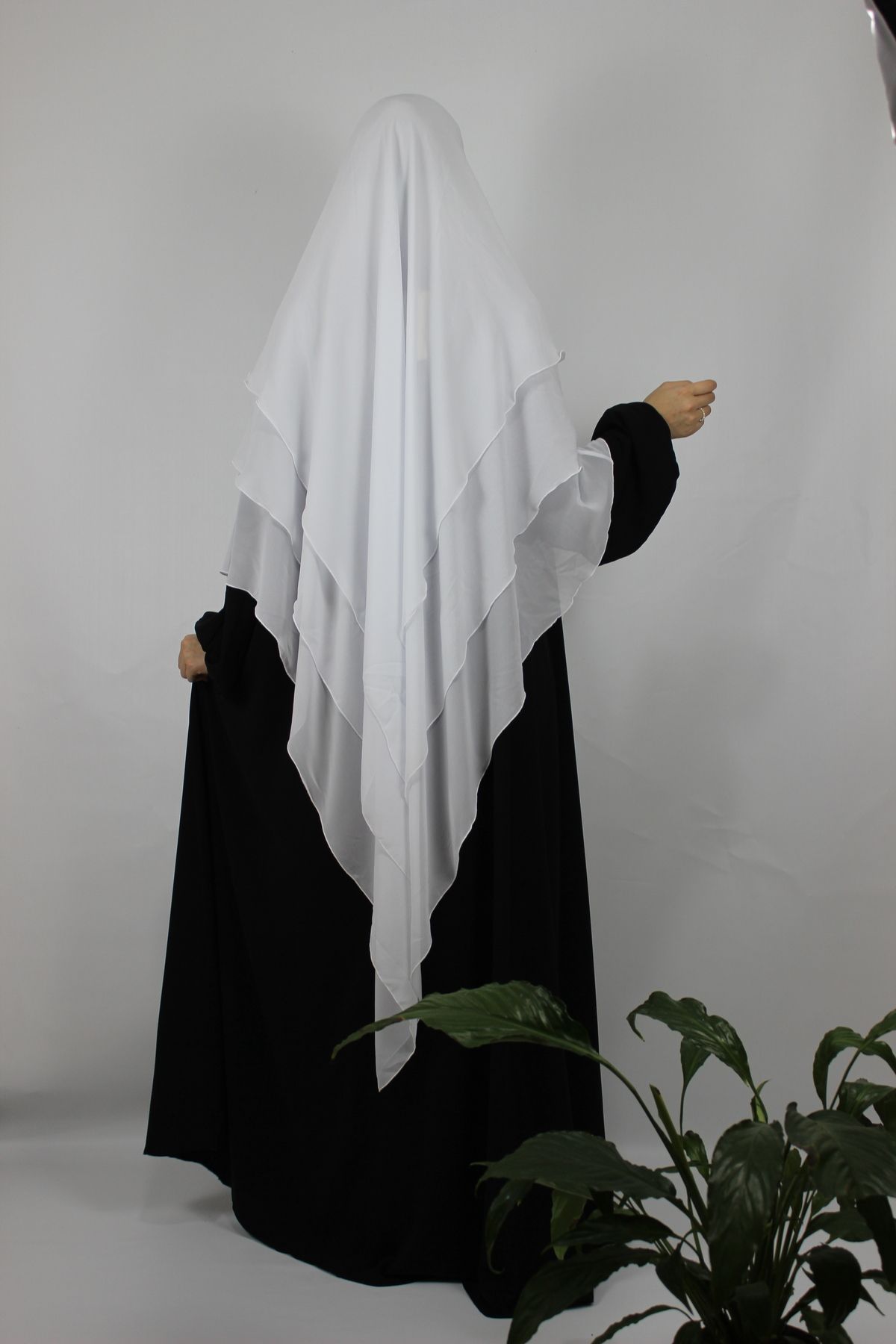 BeSelıum-Shawl white with Veil Ready Practical Scarf Hijab Hijab 3 Layer - Cover chiffon Souffle triangle 1
