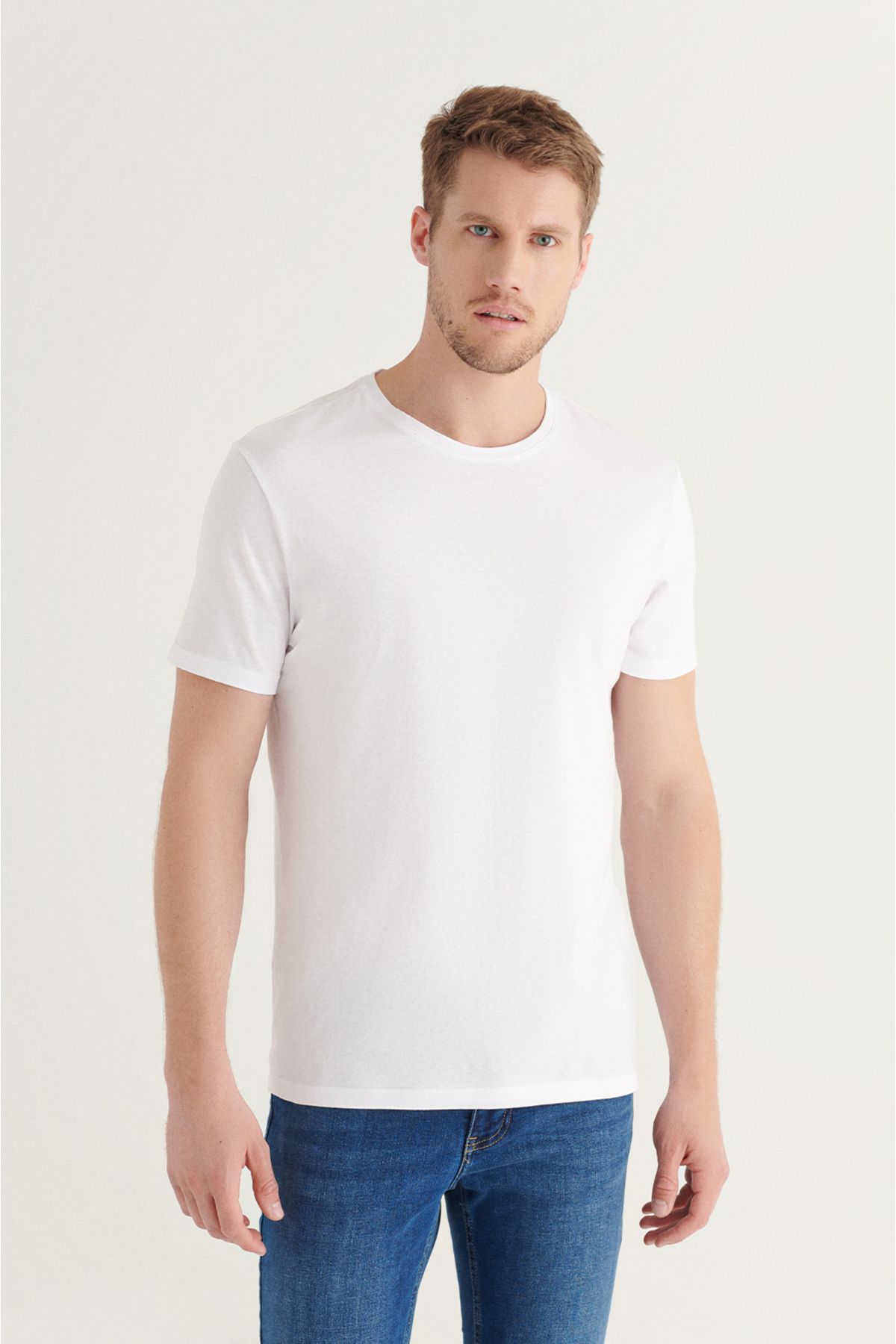 Avva تیشرت مردانه سفید دو تکه یقه خدمه صد در پنبه ای استاندارد E001012