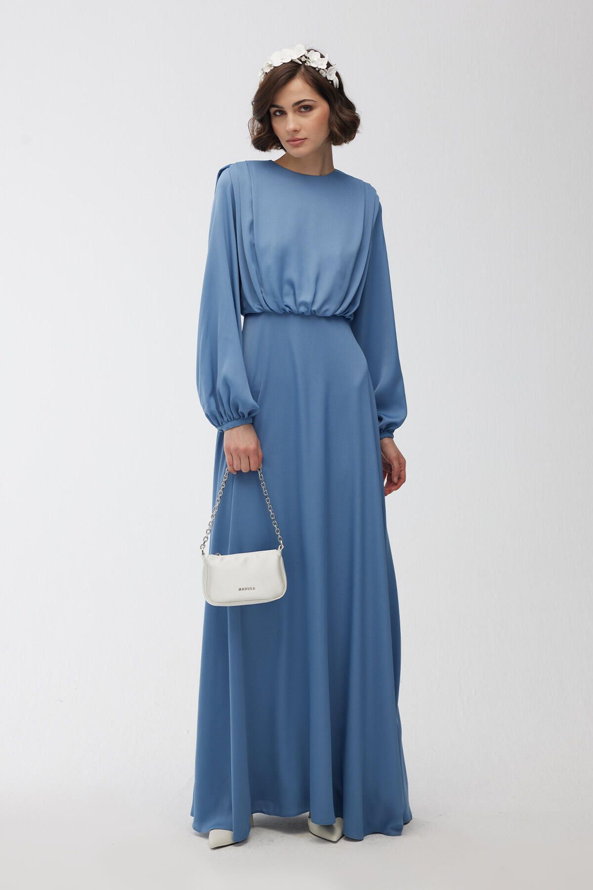 Manuka-Silk Satin Evening Dress Blue 2
