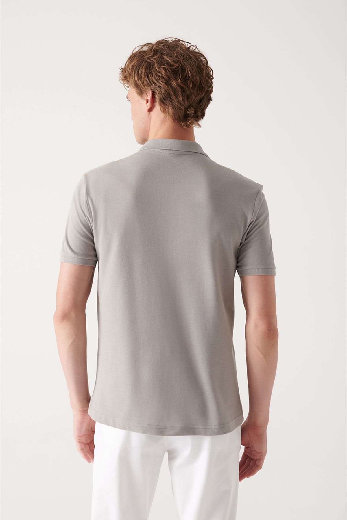 Avva تی شرت یقه پولو E001004 سنگ مردانه 100% پنبه خنک با تناسب استاندارد برش معمولی