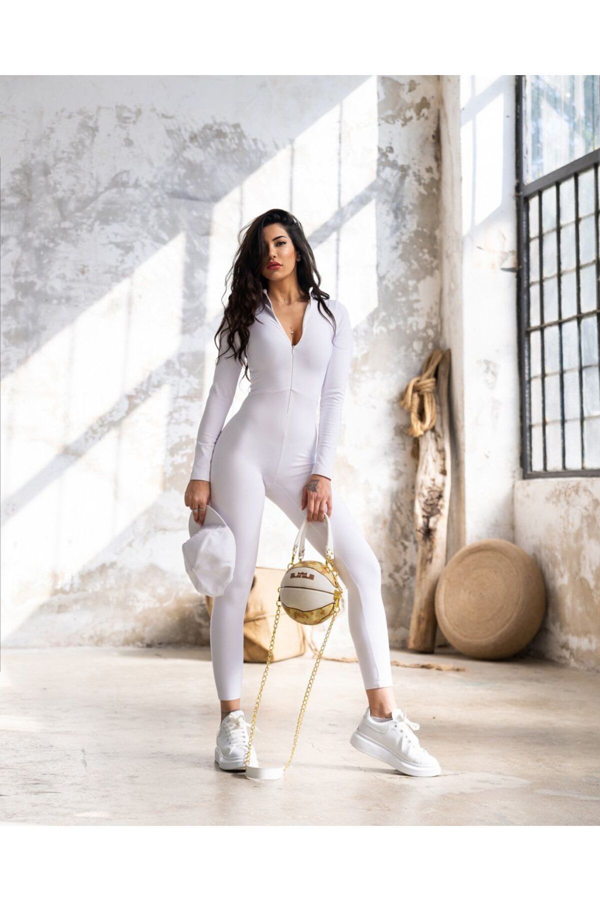 Bugasy Sports Jumpsuits White Slim fit Trendyol