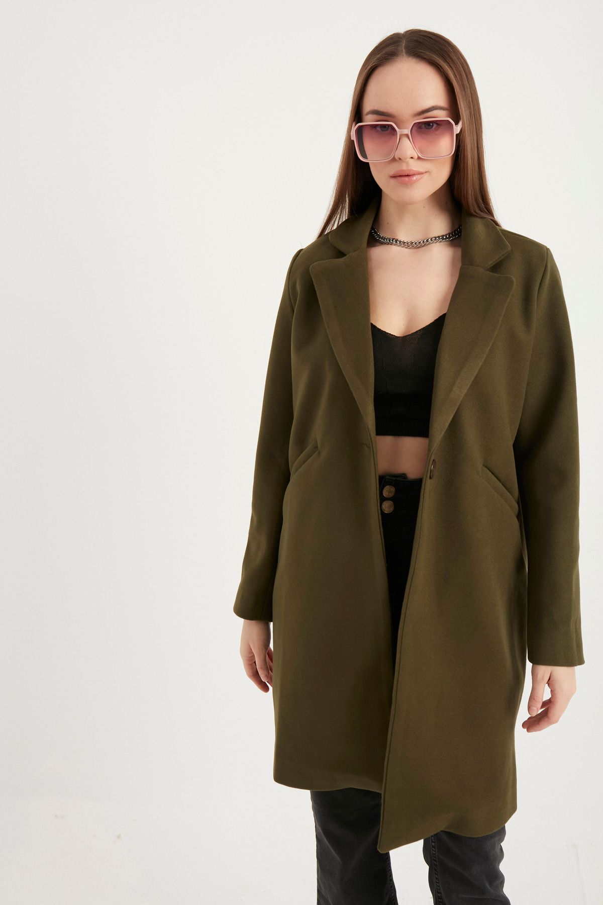 MEECY-Damski płaszcz w kolorze khaki Kaşe 2