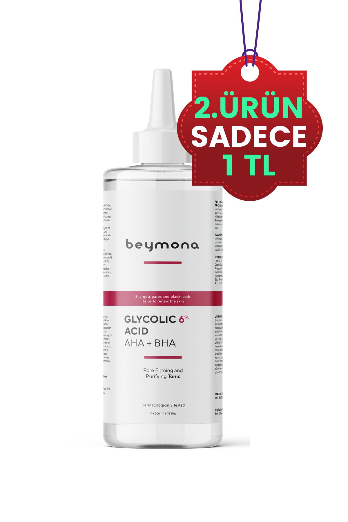 beymona Gözenek Sıkılaştırıcı Ve Cilt Tonu Eşitlemeye Yardımcı Tonik 200 Ml Glycolic Acid %6 + Aha + Bha