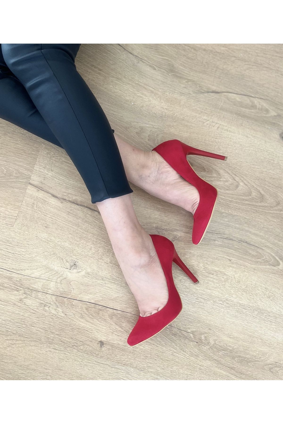 SELLA SHOES 7653 Stylish and Comfortable Red Suede Stiletto