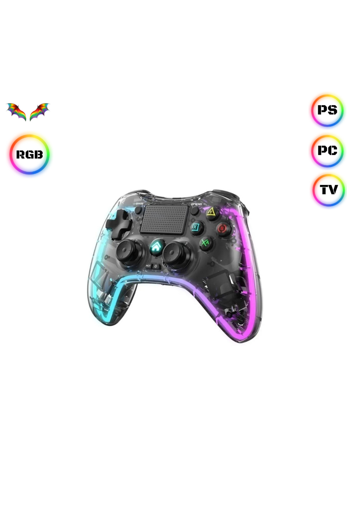 Ape RGB Gamepad Oyun Kolu Şeffaf 1000 mAh Kablosuz Ps3-Ps4-Tv-Pc-İos Uyumlu Wirelles