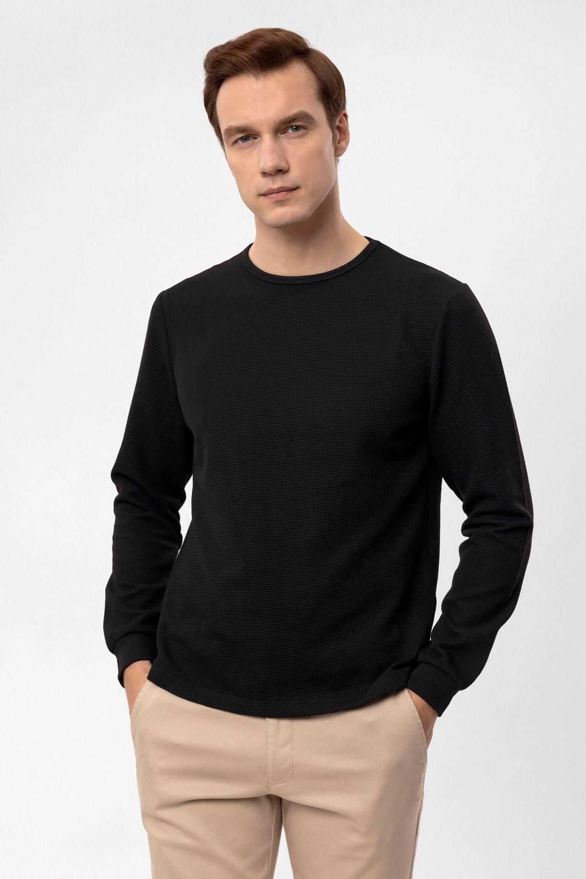 O Sweatshirt Dobby قالب باریک گردن SÜVARİ