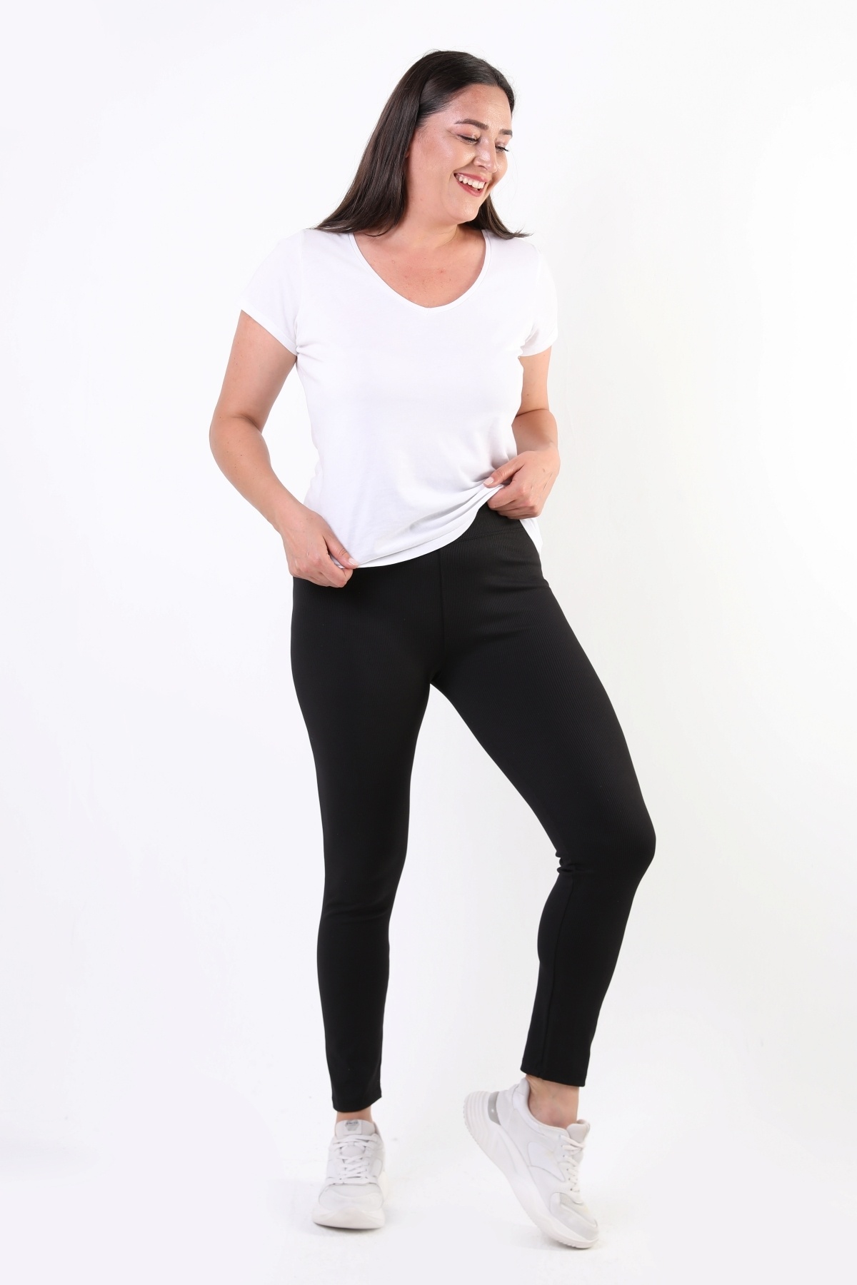 Luna Mare  Kadın Büyük Beden Tayt Yüksek Bel Esnek Fitilli Toparlayıcı Kemerli Korsaj Detaylı Yazlık Mevsimlik - Görsel 3