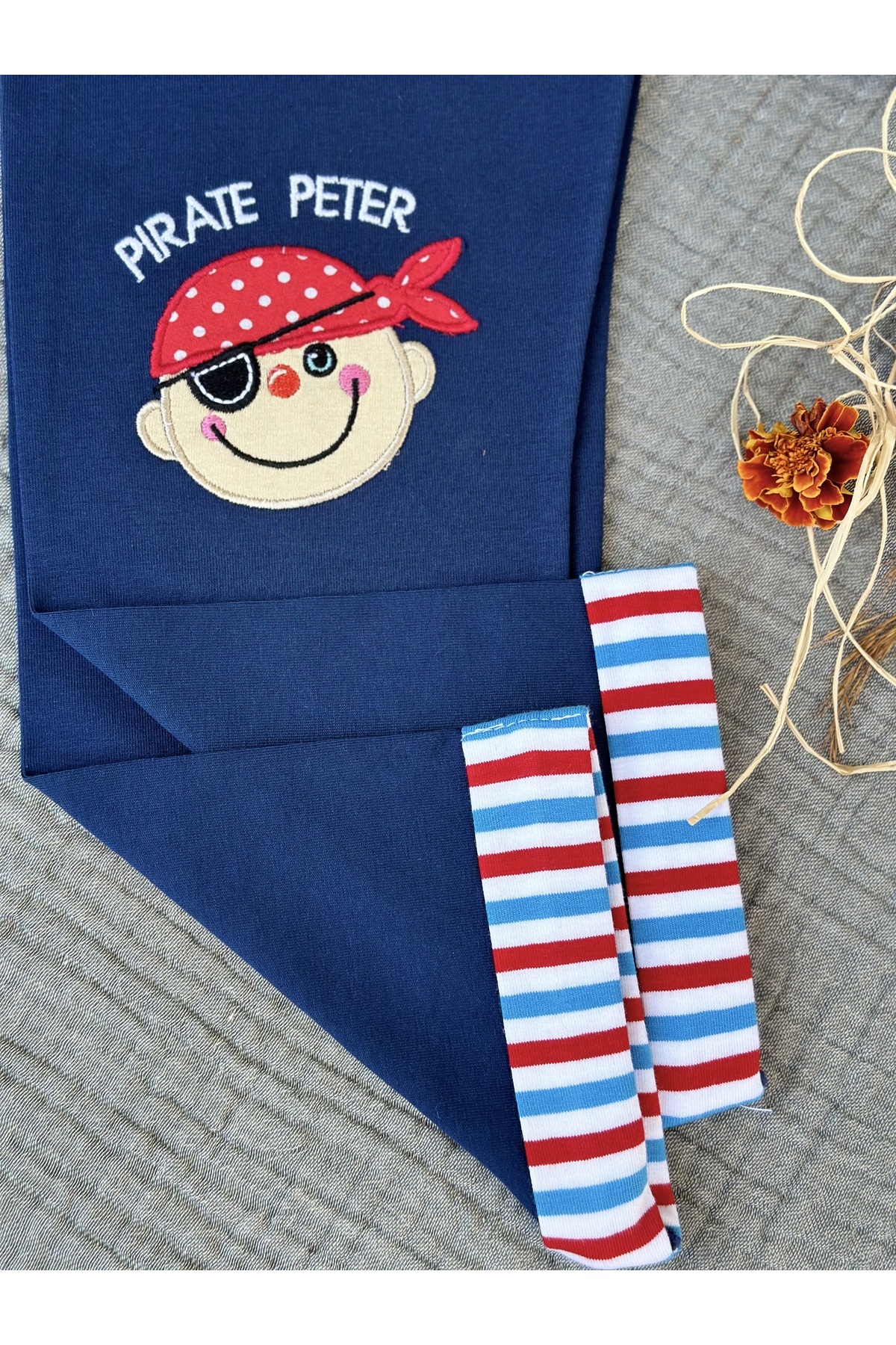 TD Collection Korsan Peter Nakışlı Paçası Çizgili Lacivert Renk %100 Pamuklu Örme Erkek Çocuk / Bebek Pantolon fotoğrafı 2 (önizleme)