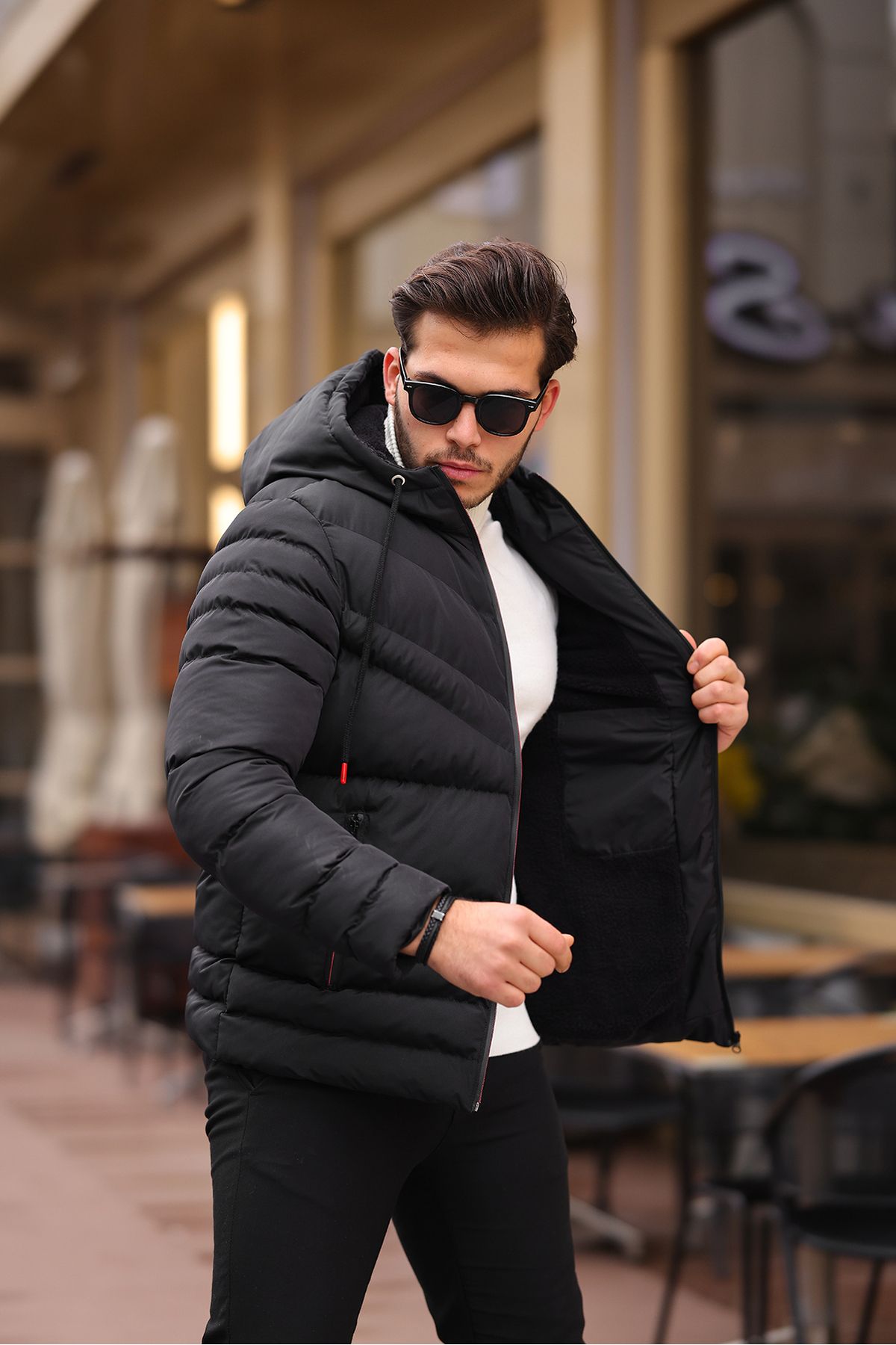 Puffer jacket online with fur inside