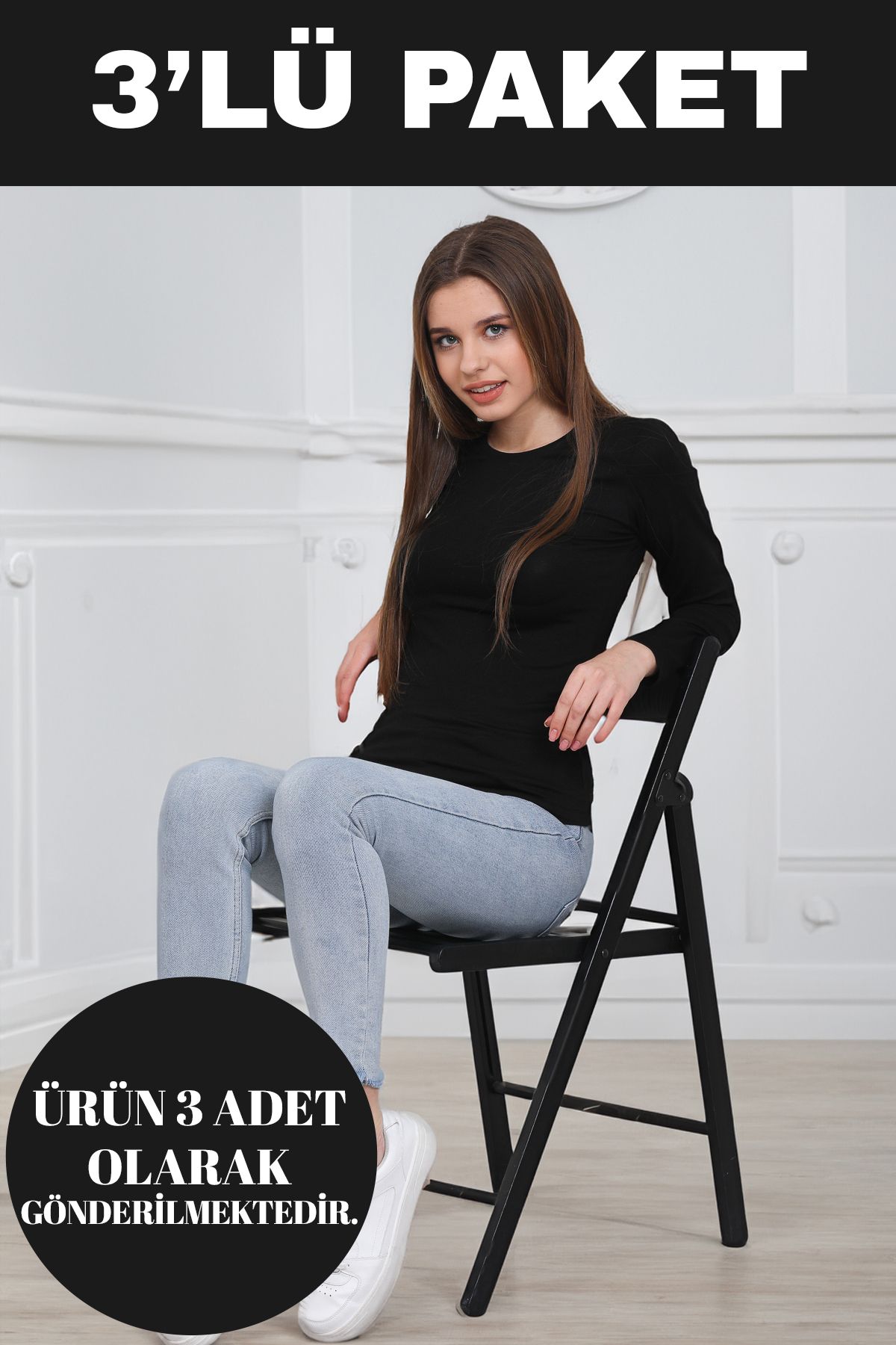 Irk Lemoon Body Clasic Cu Mânecă Lungă Pentru Femei, Bumbac Pieptănat, 3 Piese, Negru Femeie - Single Dimension