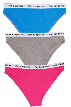 par lingerie pl Kadın 3lü Slip Külot Mavi-gri-fuşya