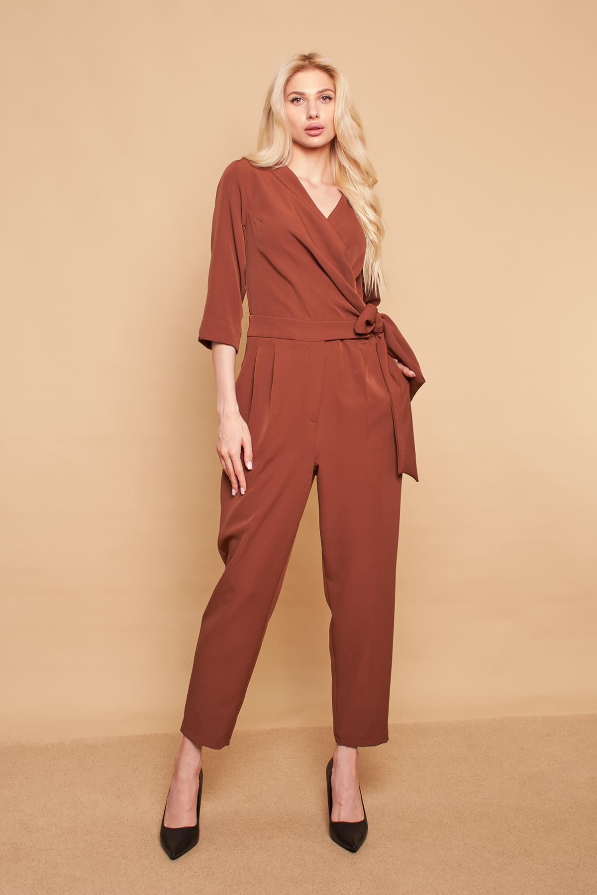 Jument Double Breasted Wrap Pleated Lace Up Capri Sleeve Light