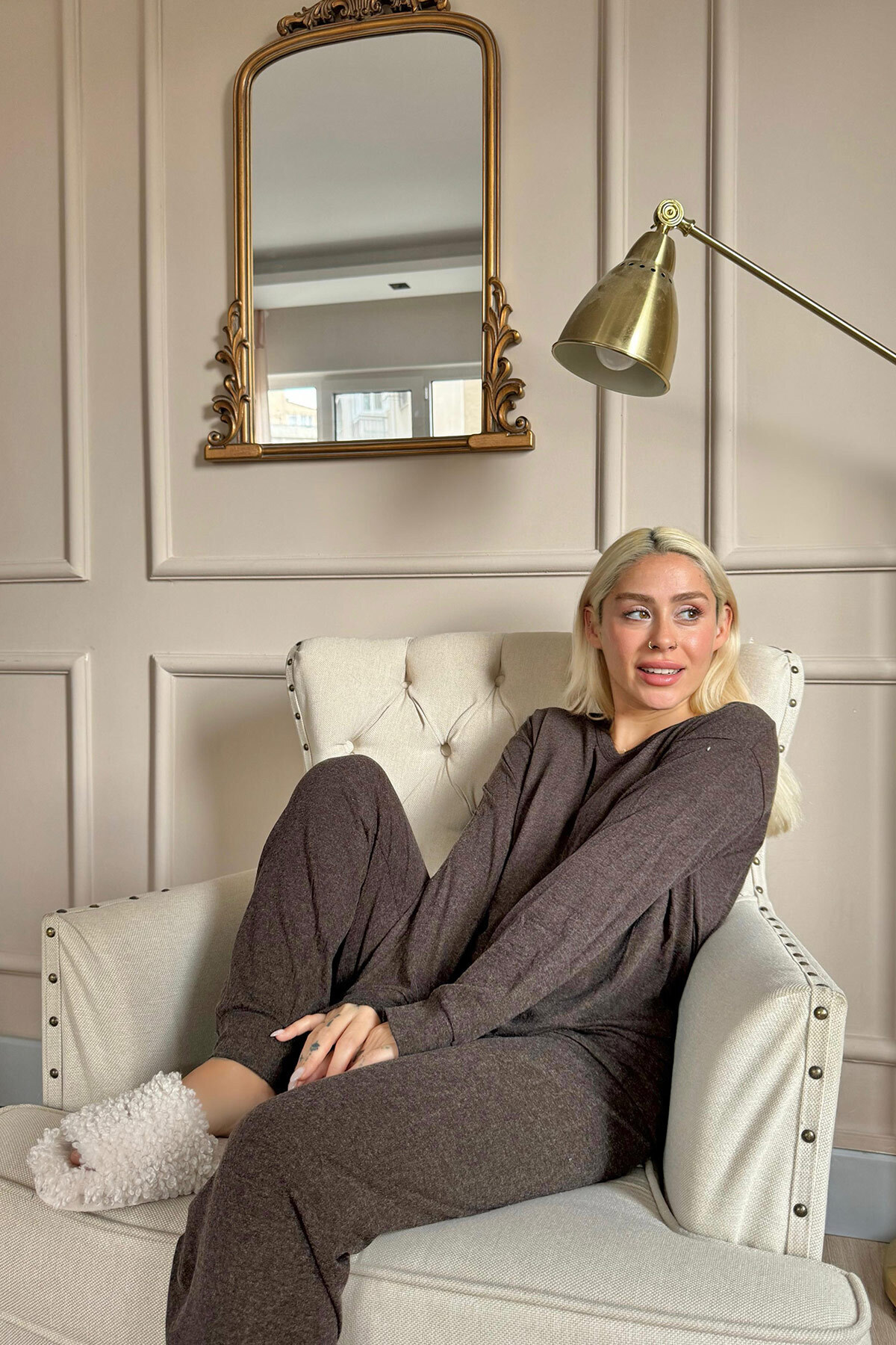 Pijamaevi Barna bambusz hosszú ujjú női pizsama szett