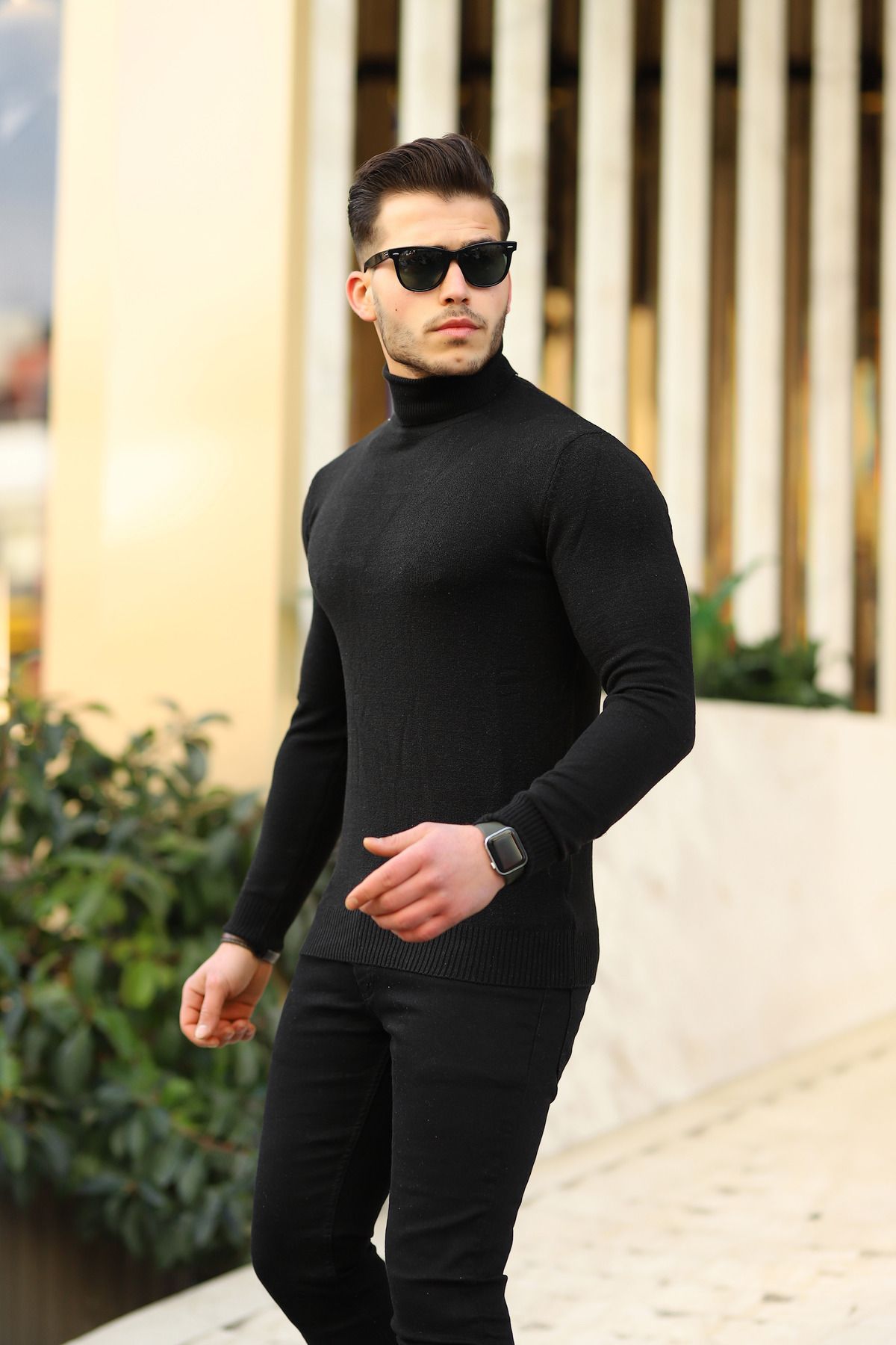 Ser Joven Men s Black Slim Fit Full Turtleneck Knitwear Sweater