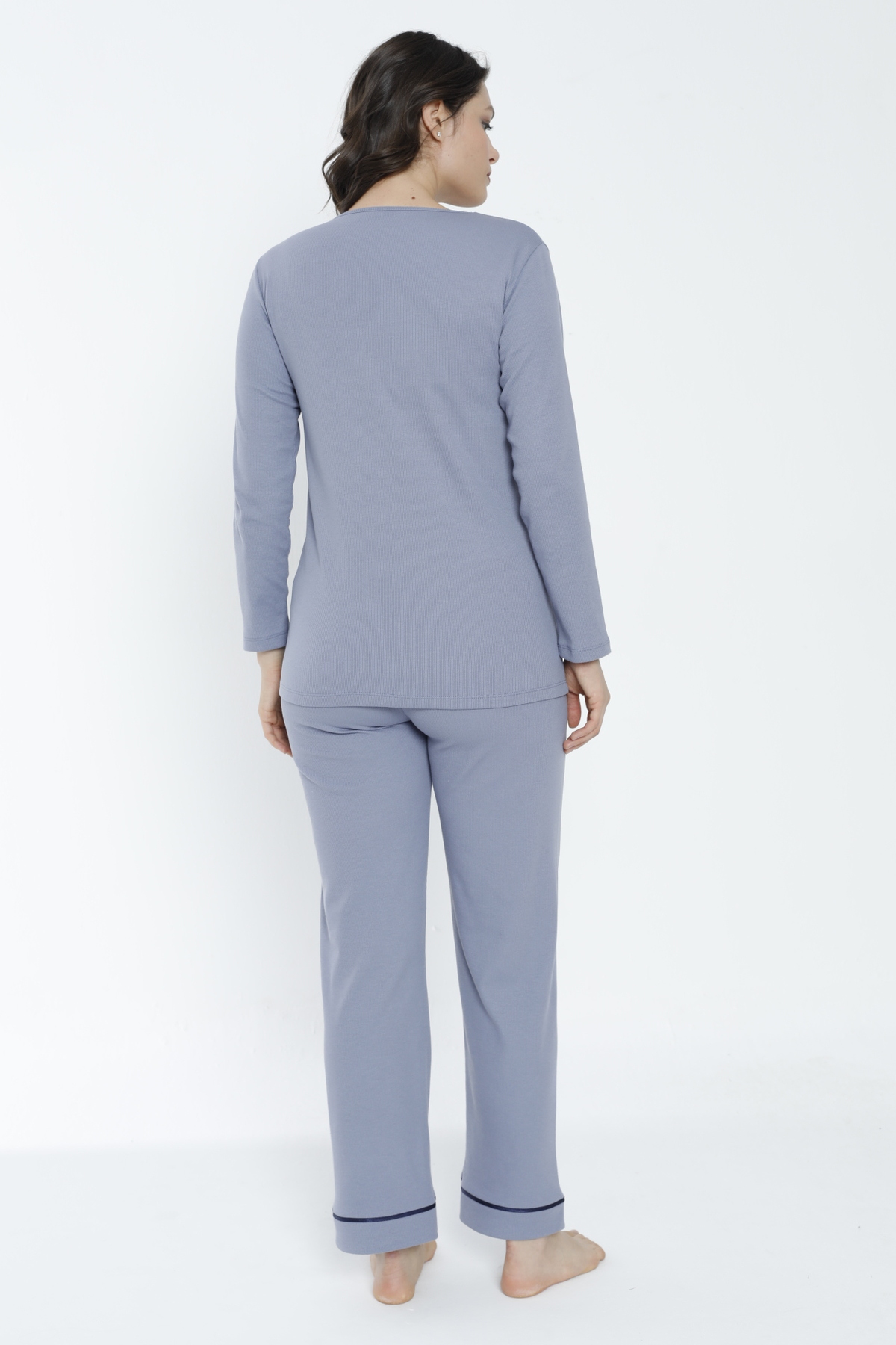 Miss Dünya Lissa Füme Önden Düğmeli Uzun Sabahlıklı Hamile ve Lohusa Pijama Takımı fotoğrafı 6 (önizleme)