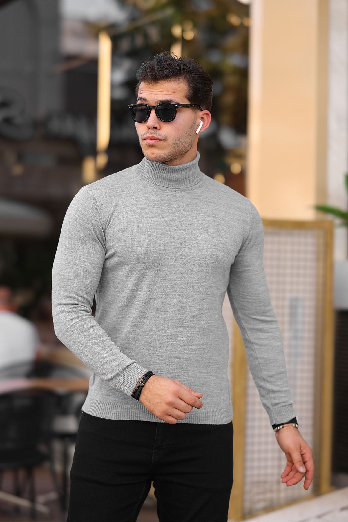 Ser Joven Men s Gray Slim Fit Full Turtleneck Knitwear Sweater