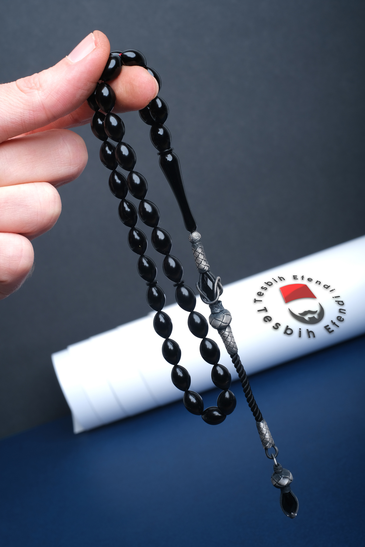 Silver Kazaz Tassel Black Fire Amber Rosary