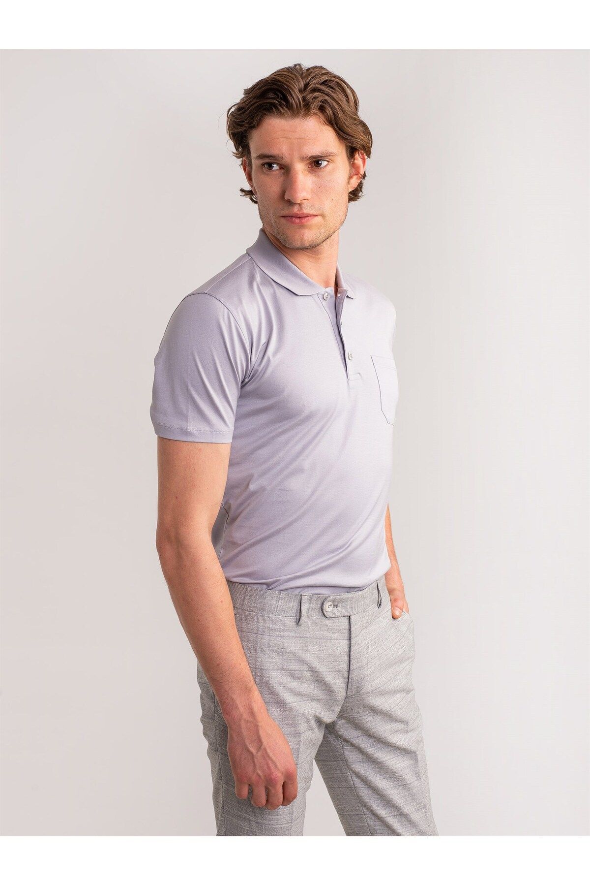 Dufy تی شرت یقه چوگان با تناسب معمولی مردانه خاکستری